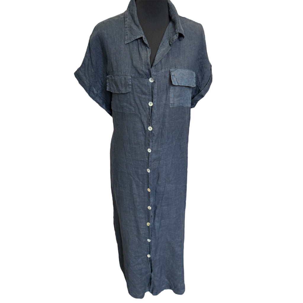 Made in Italy navy linen midi dress