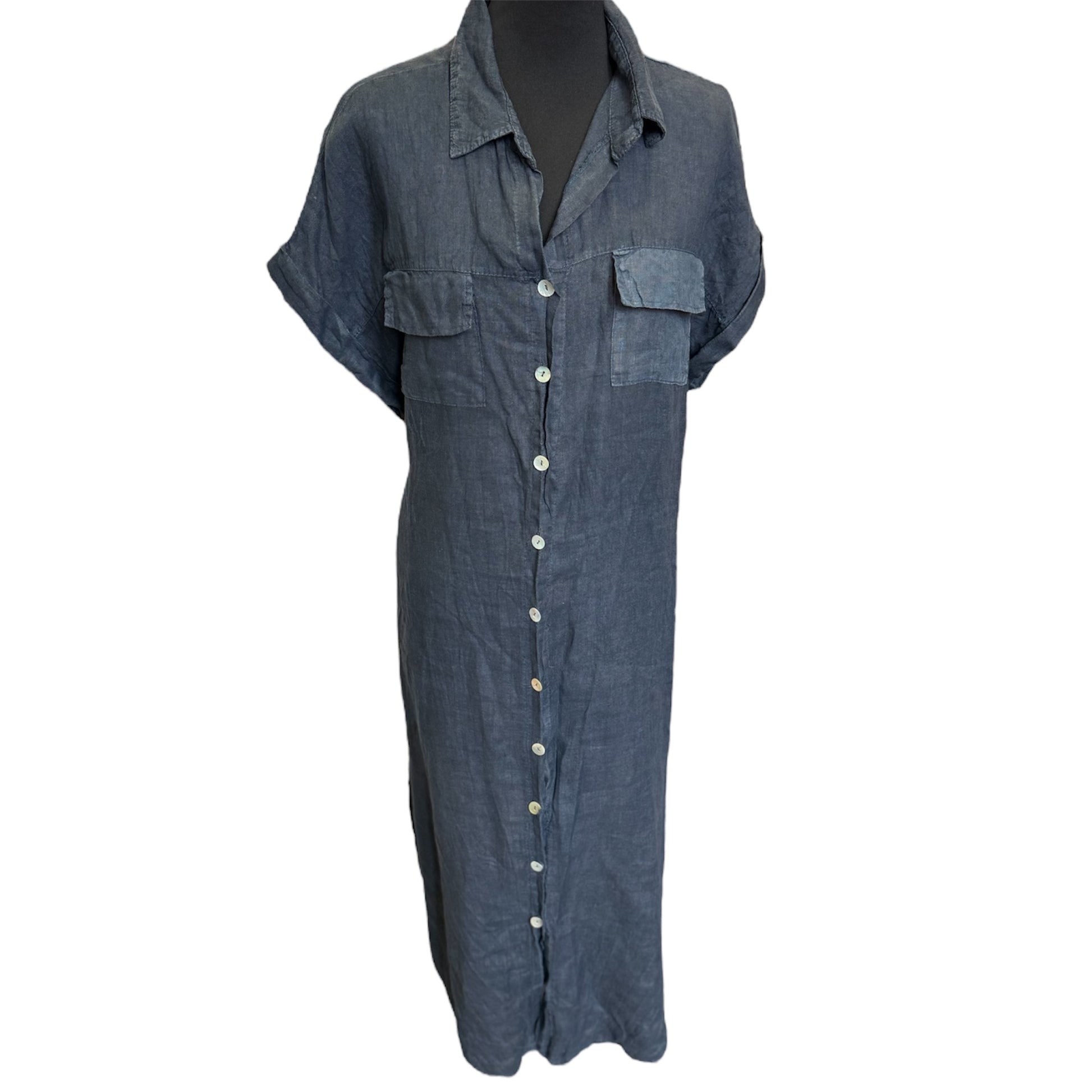 Made in Italy navy linen midi dress