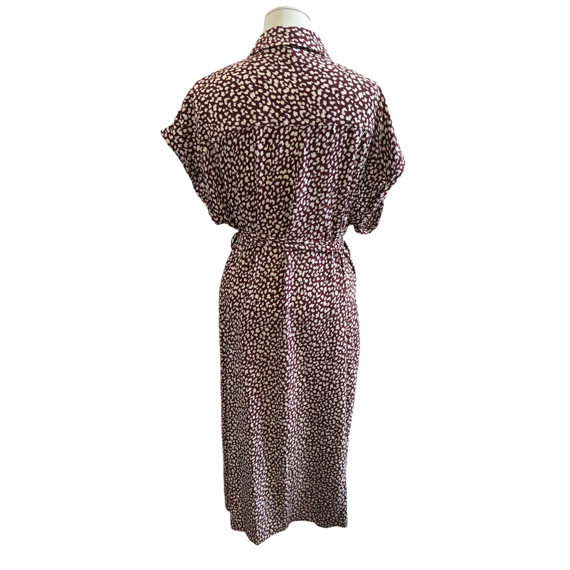 F&F burgundy animal print short sleeve belted maxi dress