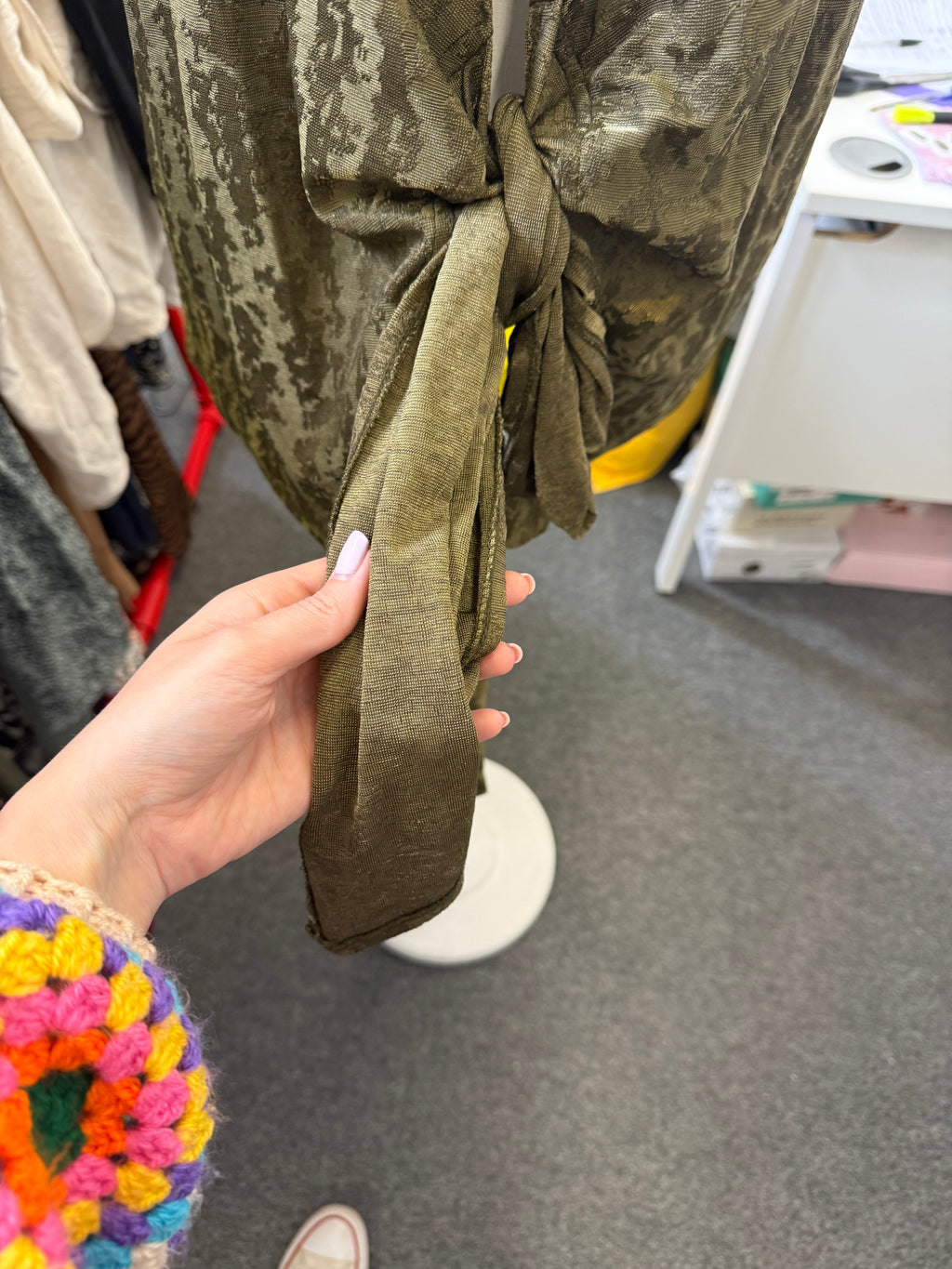 Zara khaki oversize tie over top