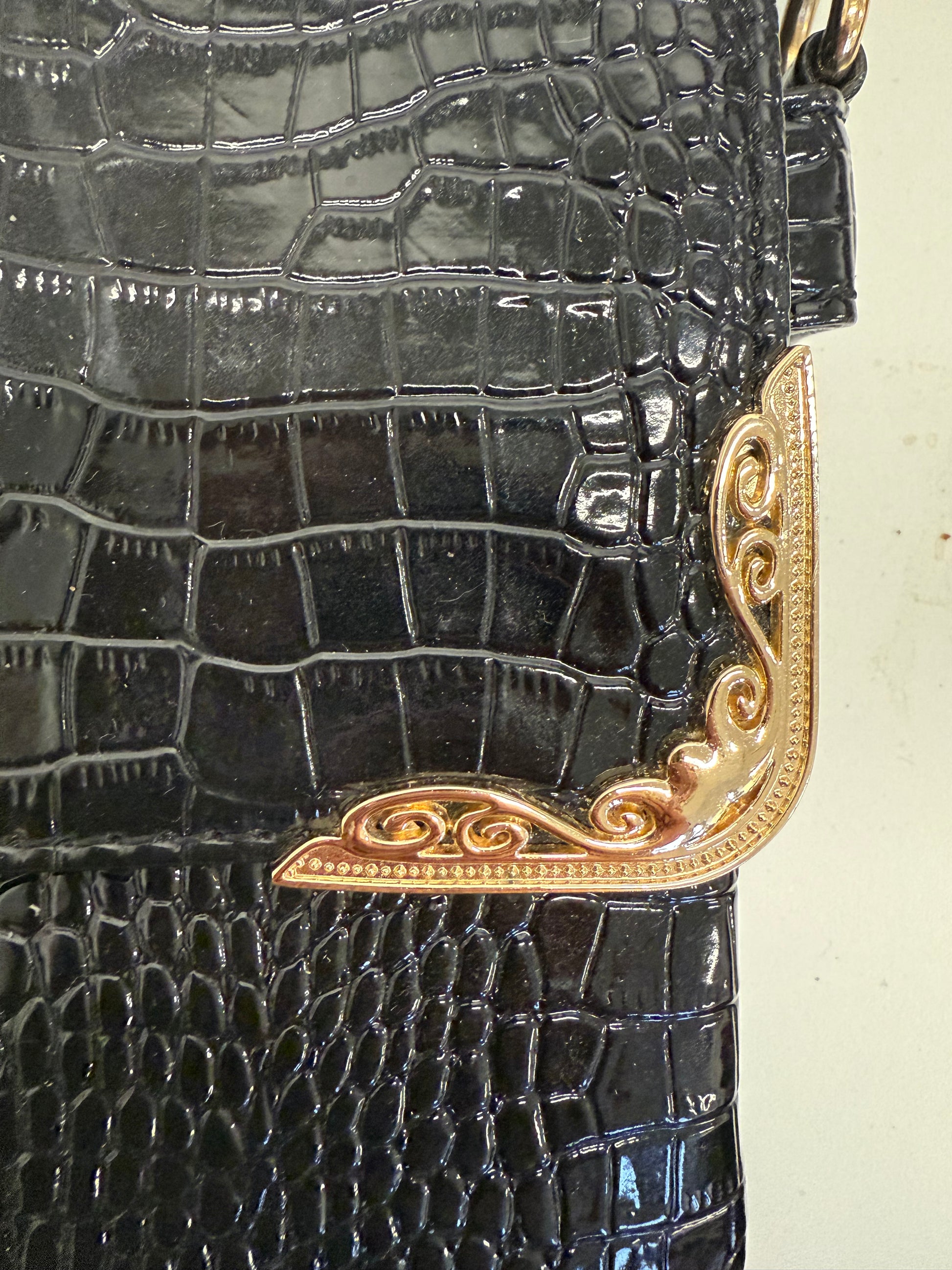 Black and gold snakeskin chain bag