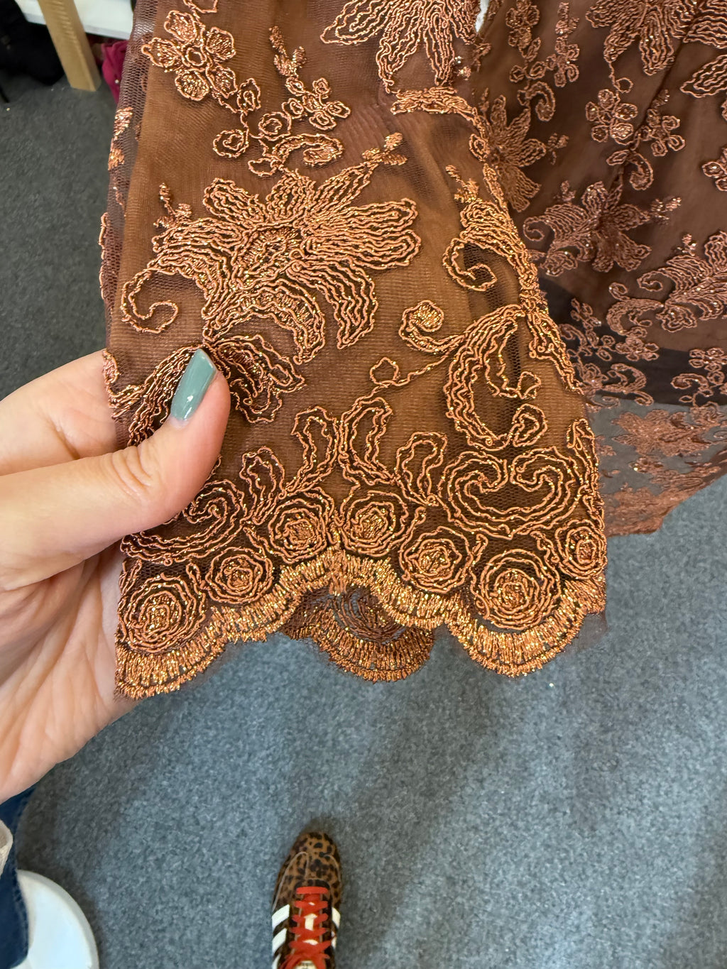 Bronze long sleeve button back embroidered long line top