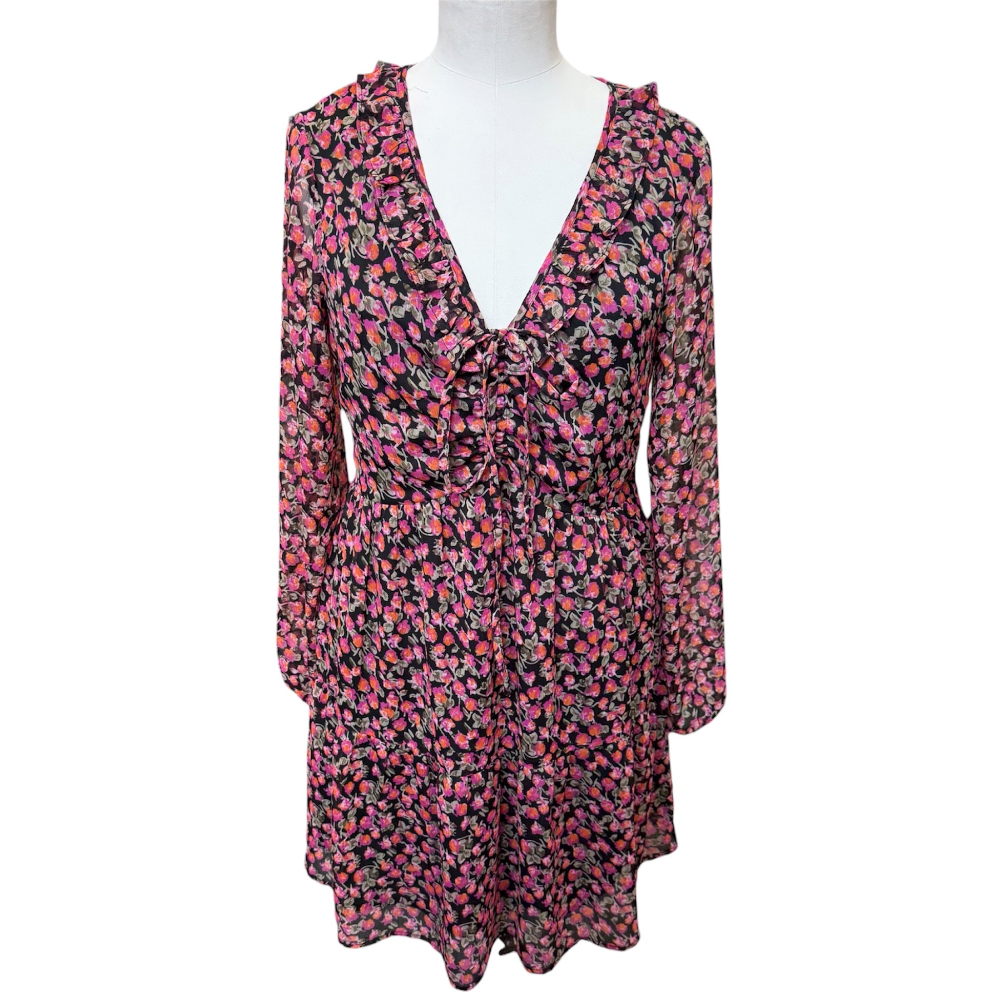 New Look floral long sleeved frill mini dress