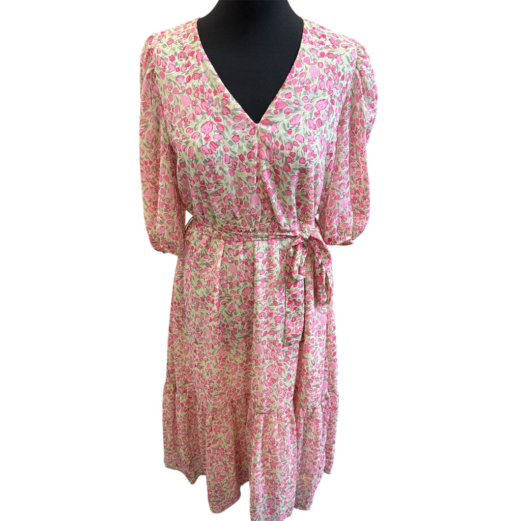 Next floral pouffe sleeve belted midi dress