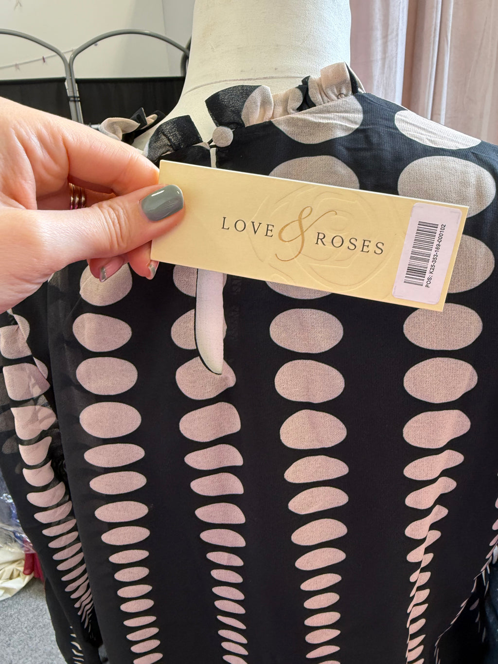 Love & Roses black and beige spot high neck blouse