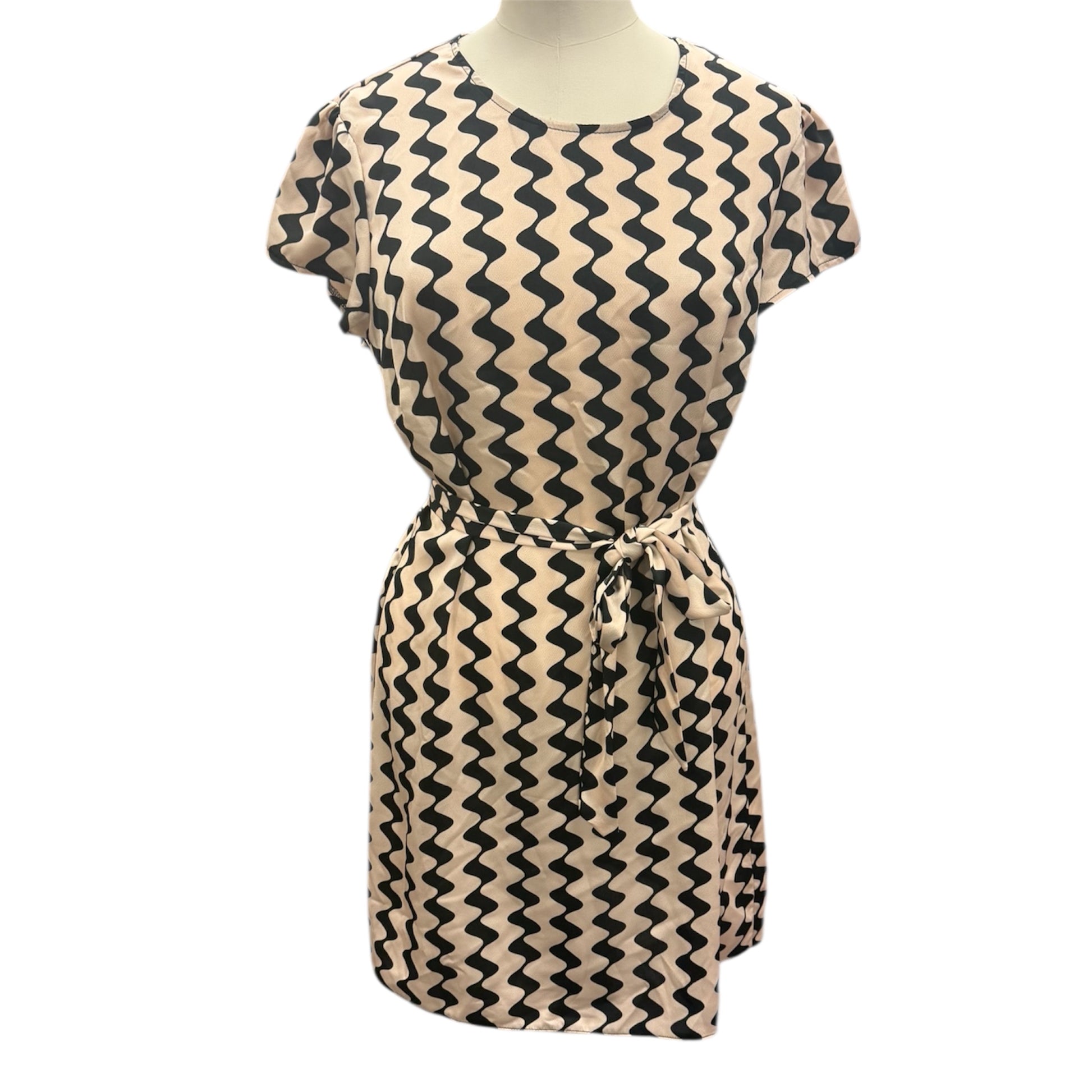 New Look pink and black print belted mini dress