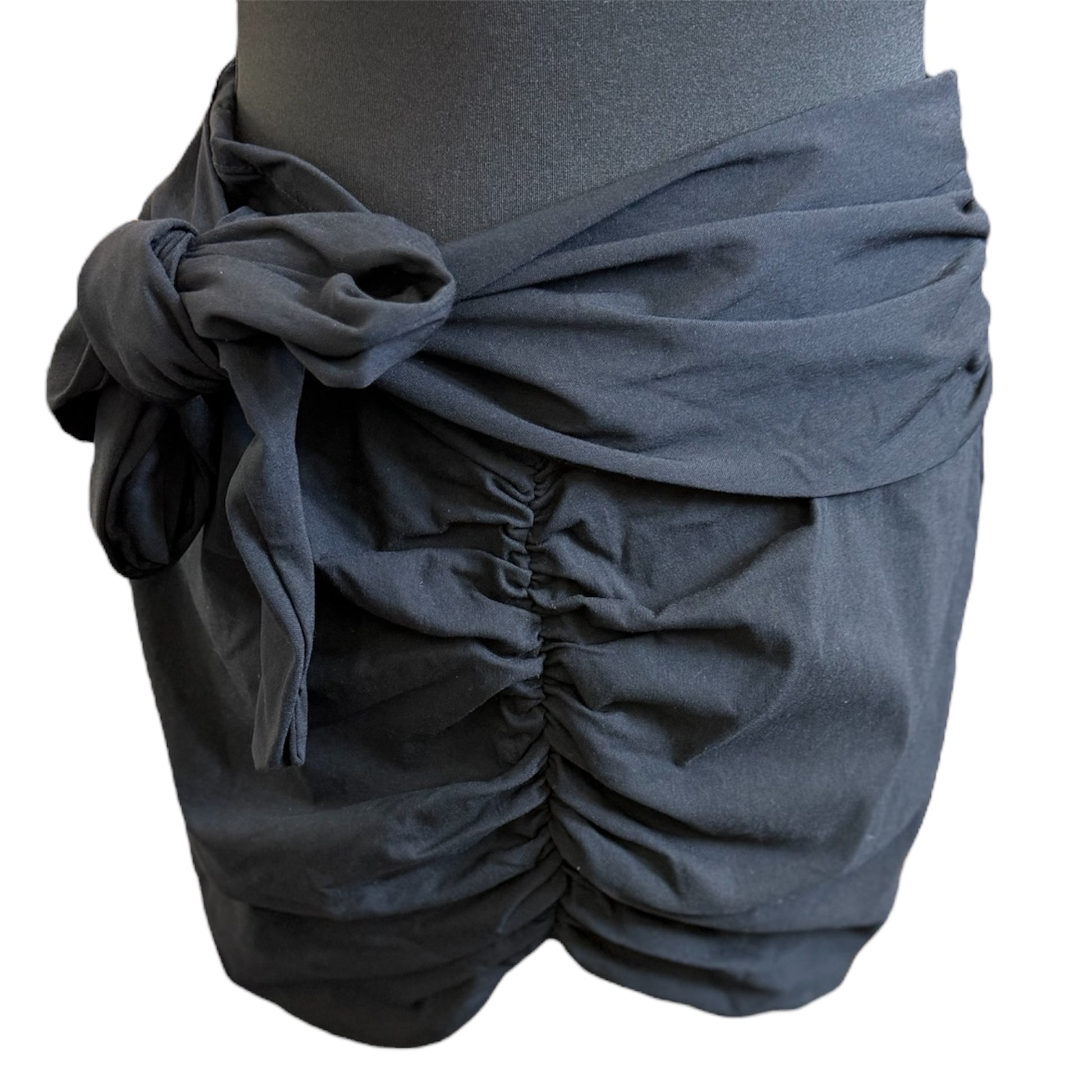 Black rusche tie mini skirt