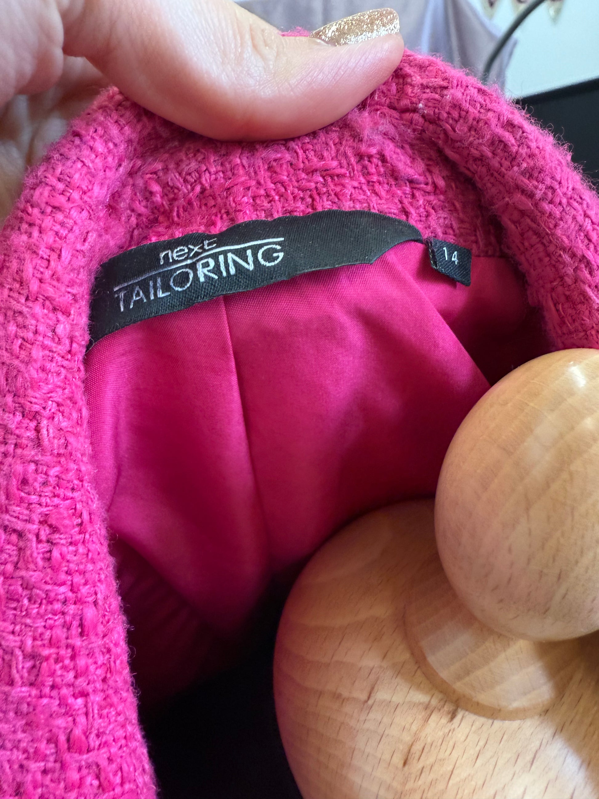 Next pink button detail boucle blazer