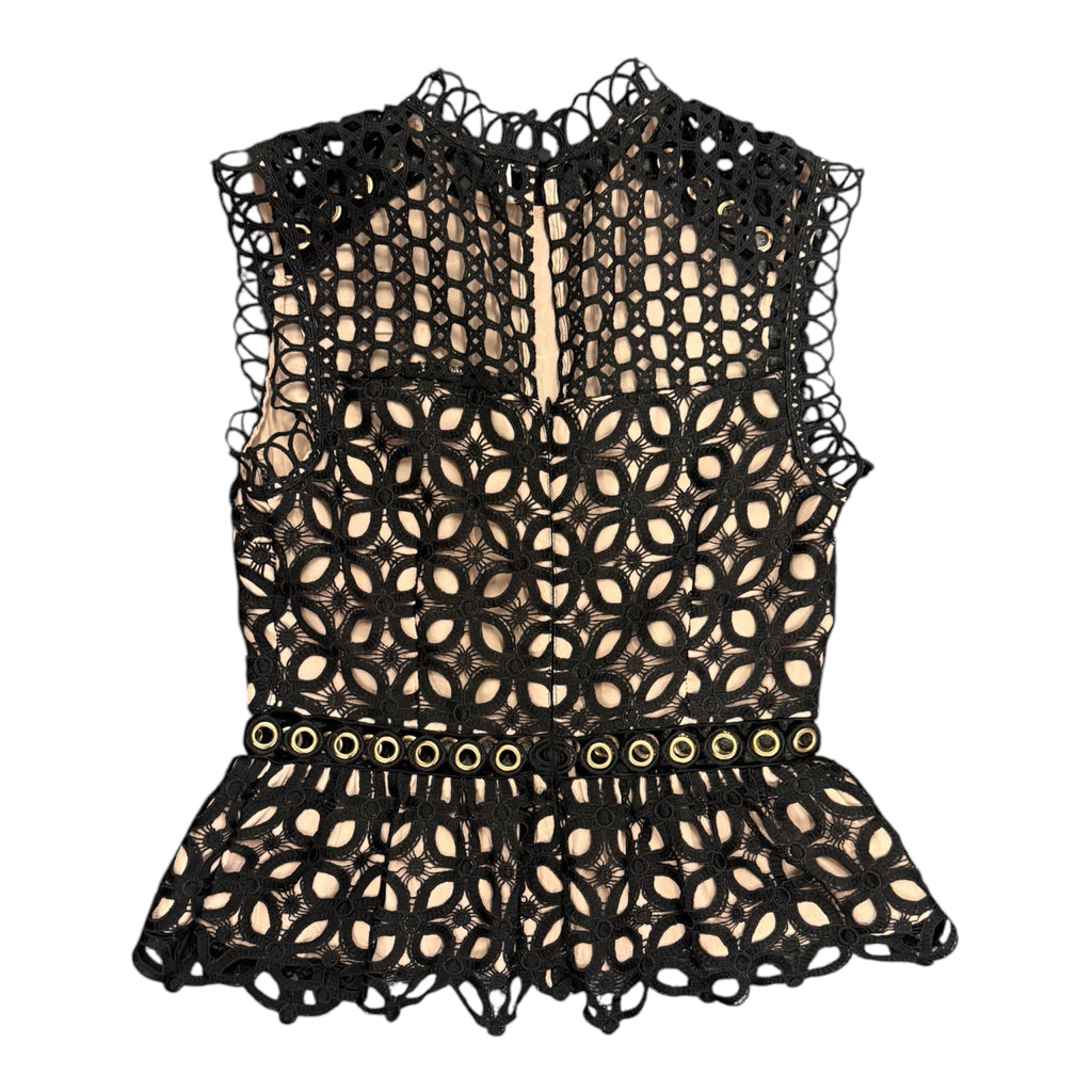 Topshop black crochet bronze hoop peplum top