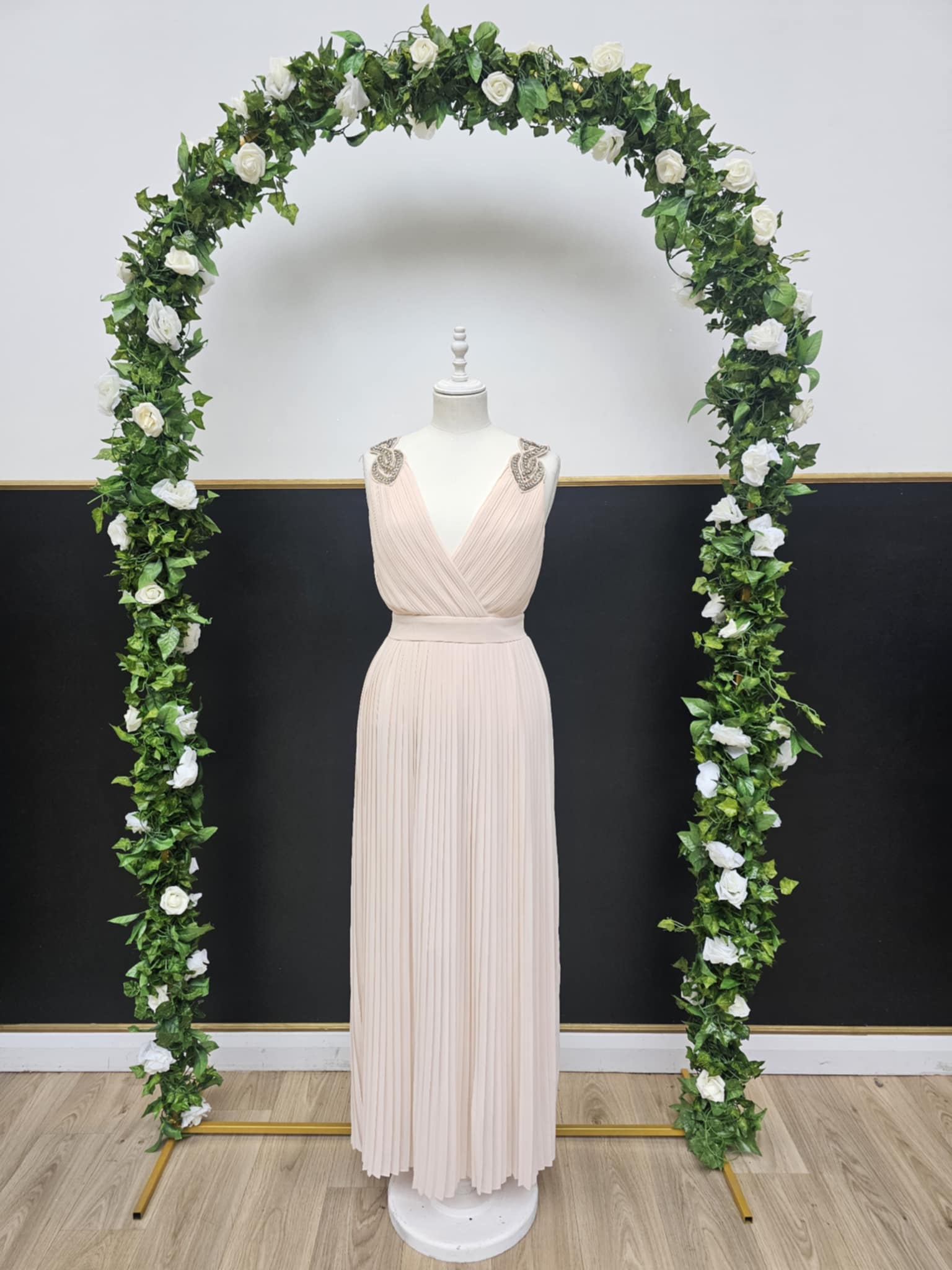 Pleated jewel detail strap pleated dress