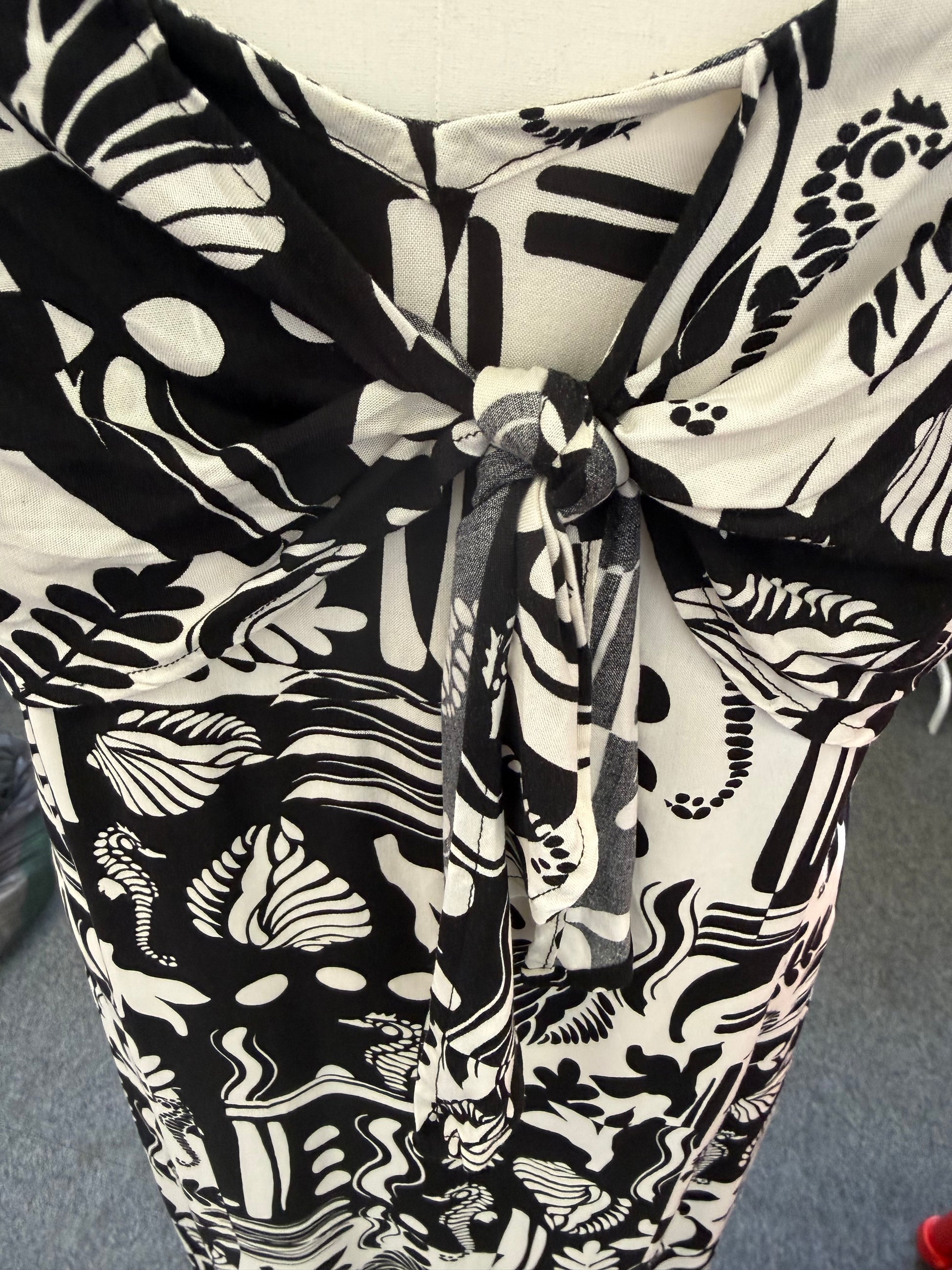 New Look black and white print tie top midi dress