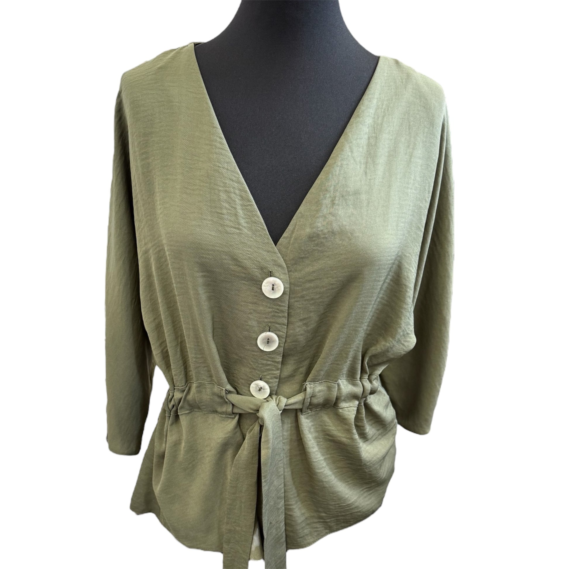 Primark khaki buttoned top with tie waist