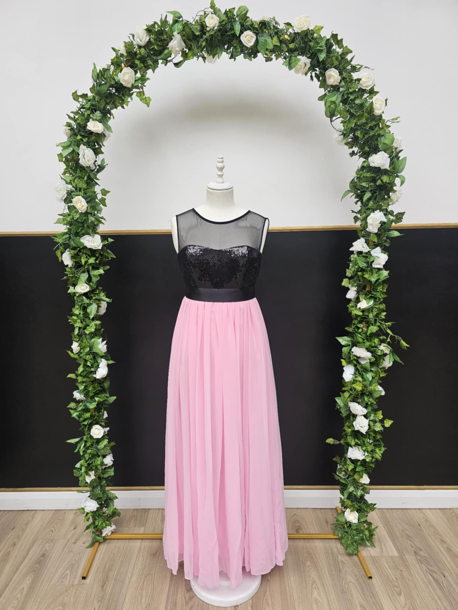 Pink and black custom made dress