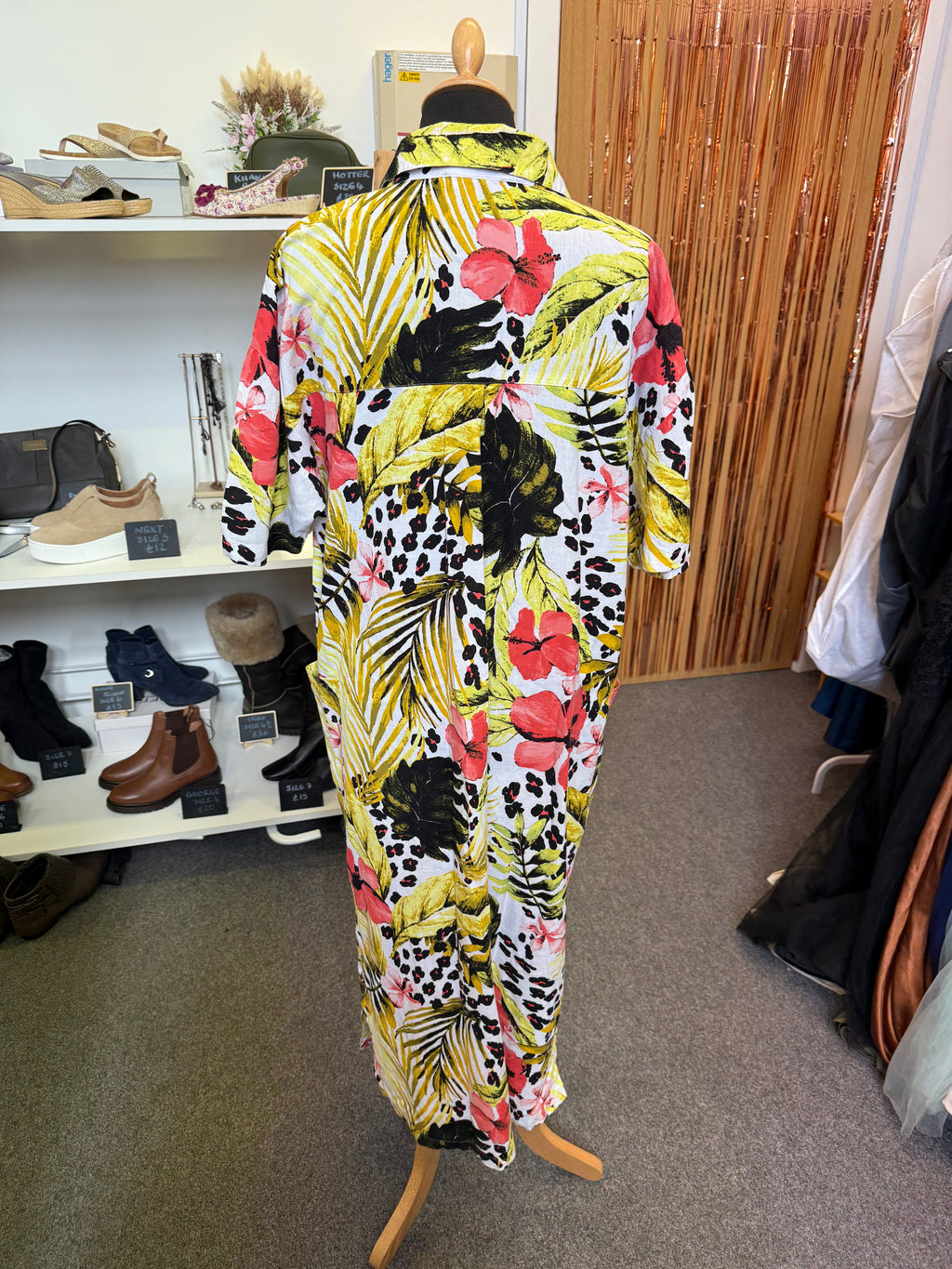 Next linen floral print short sleeved buttoned collared maxi dress