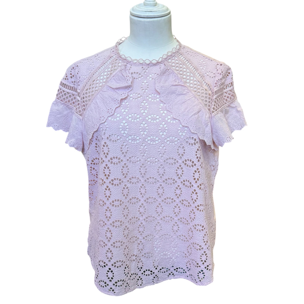 River Island pink broderie anglaise short sleeve top