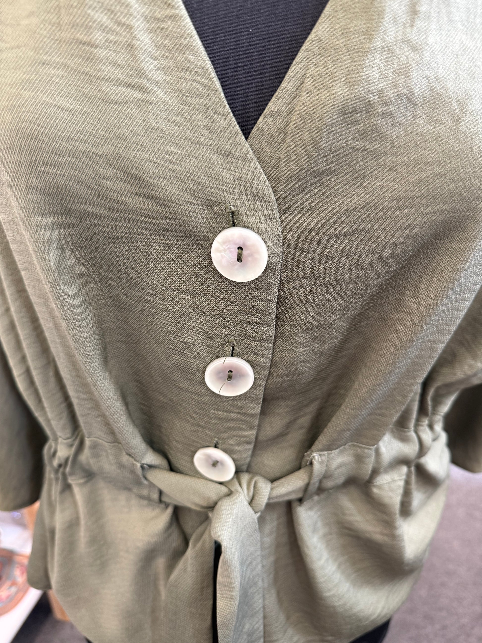 Primark khaki buttoned top with tie waist