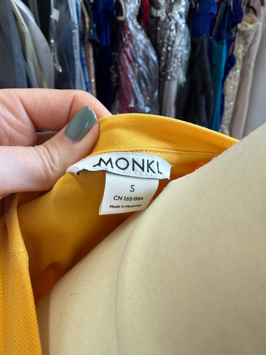 Monki yellow batwing sleeve belted dress