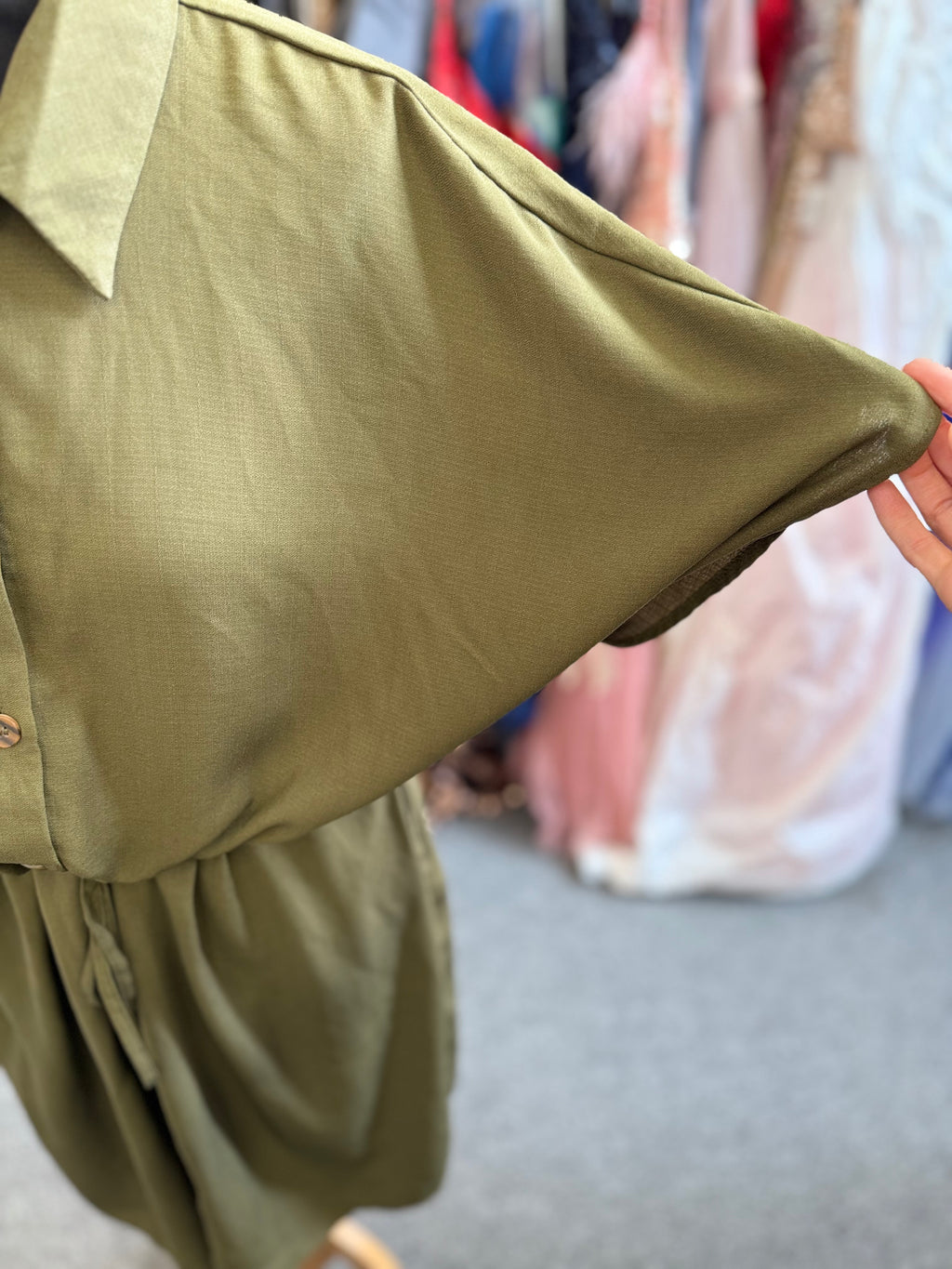 George khaki button tie waist dress