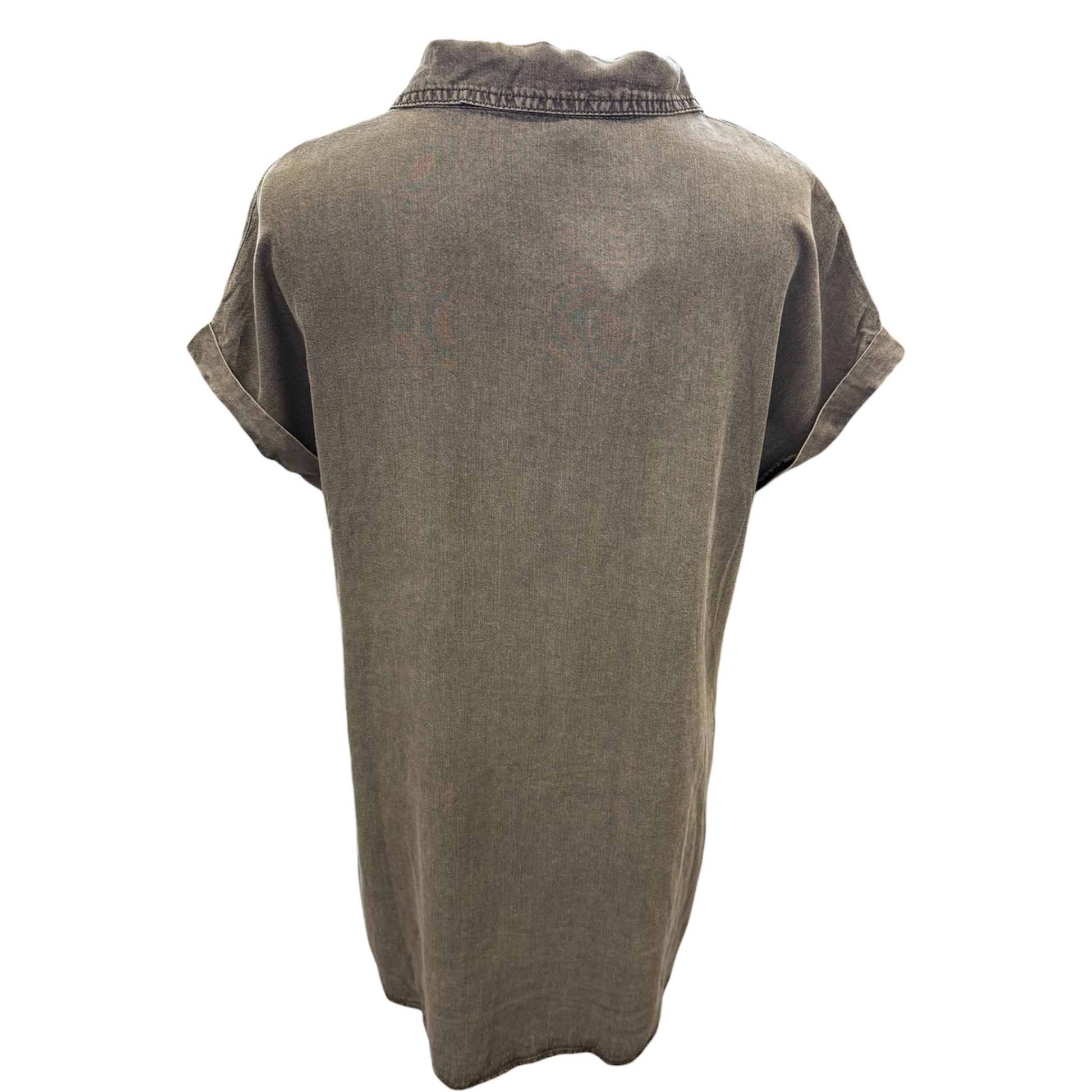 Zilcremo grey denim look short sleeve longline shirt