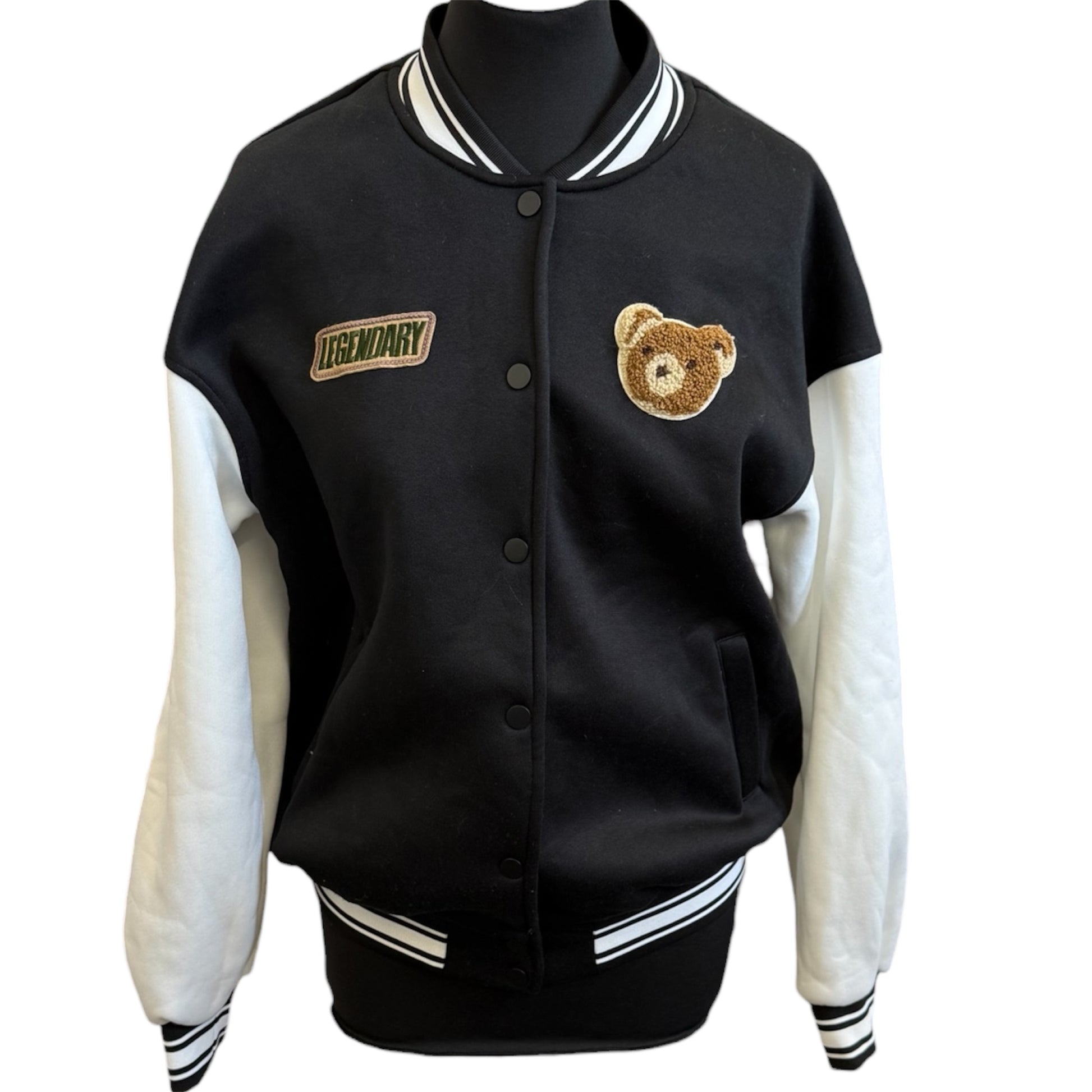 Black and white oversize baseball jacket
