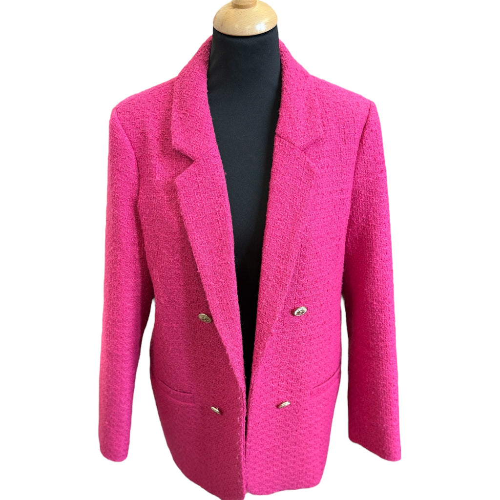 Next pink button detail boucle blazer