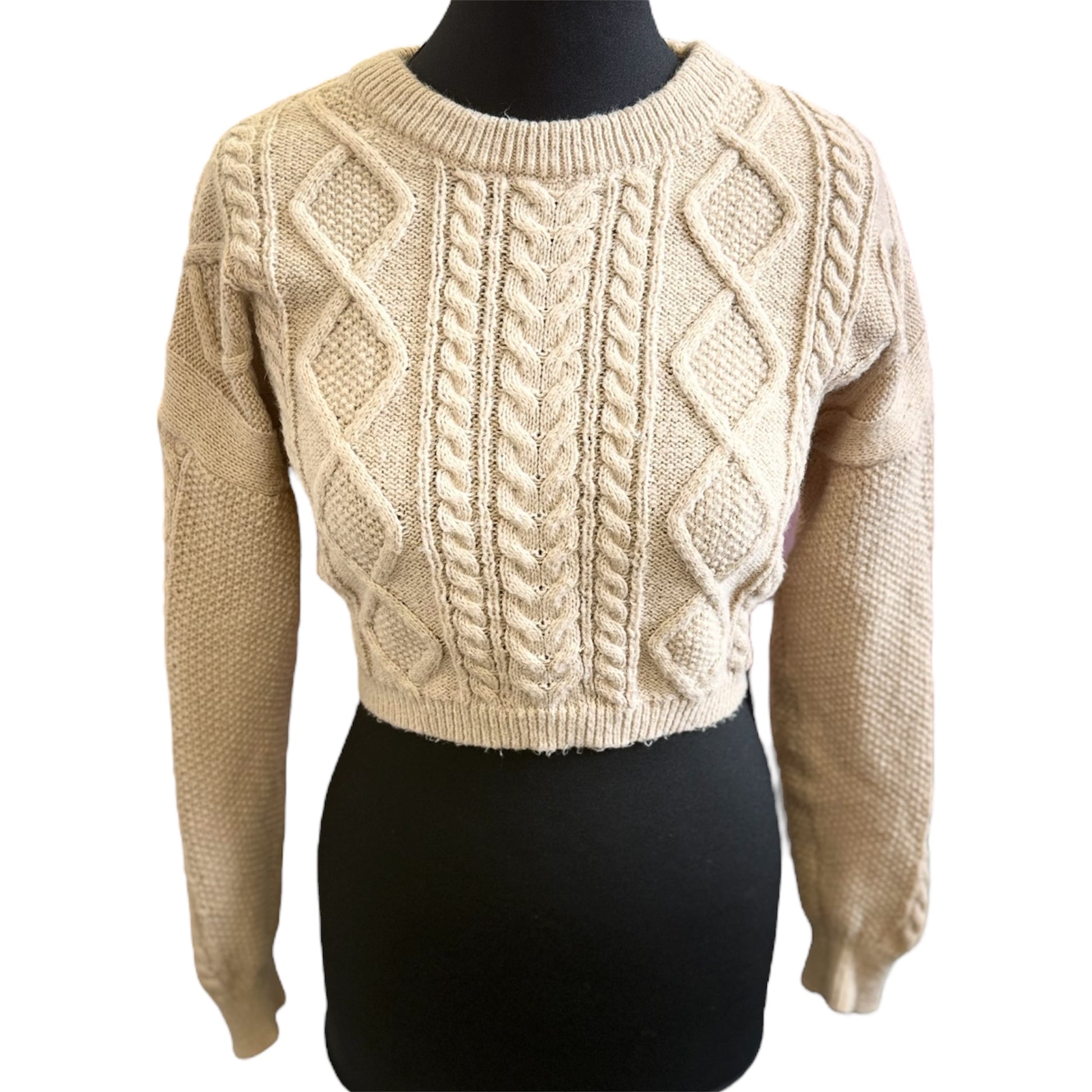 Cropped cable knit tie back jumper