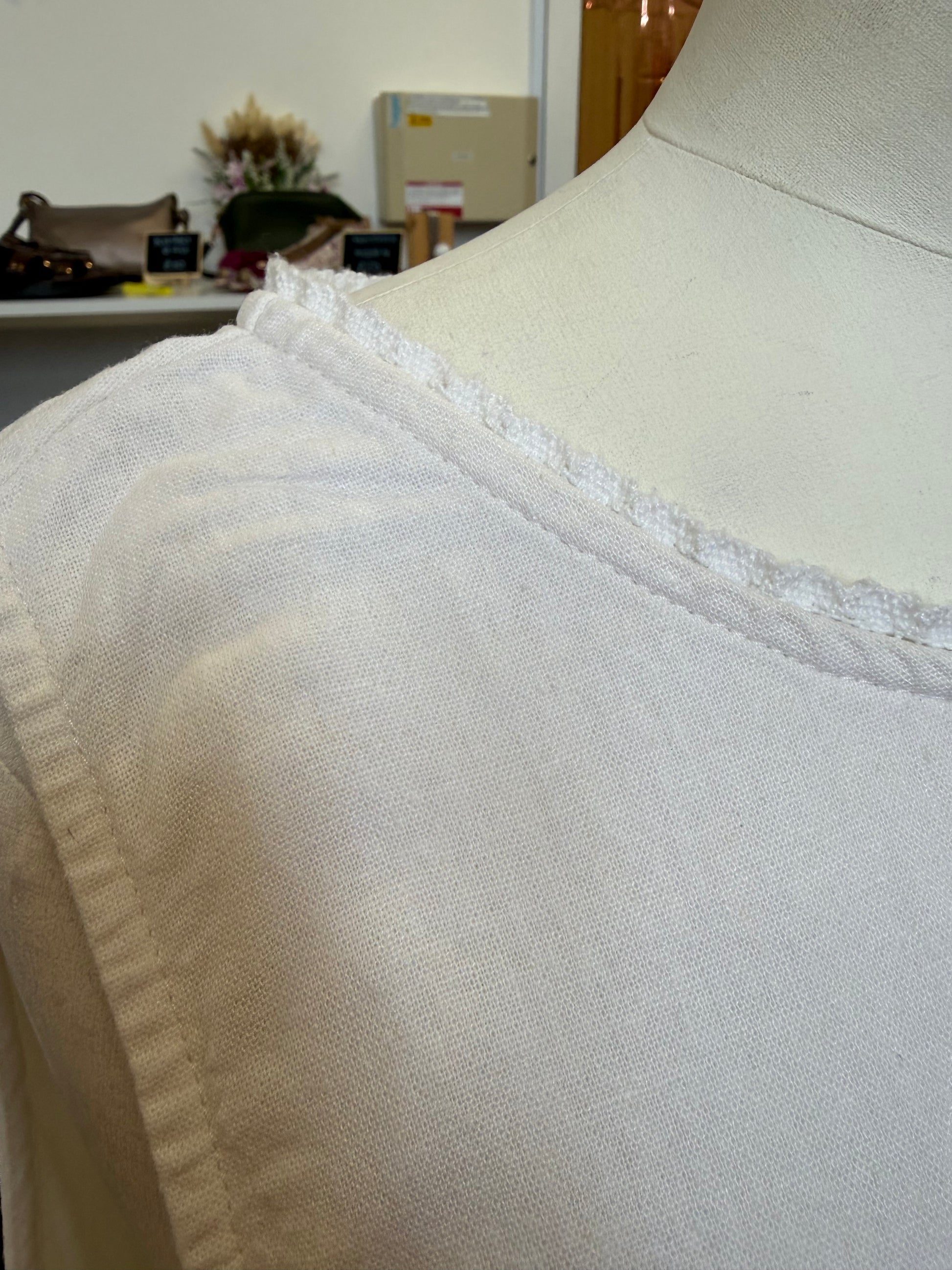 M&S white linen style frill edge dress
