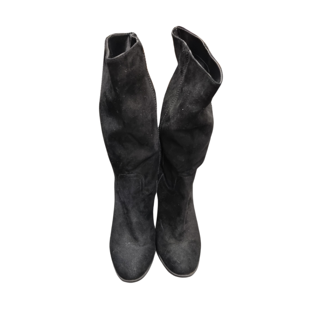 Primark black suede heeled loose boots