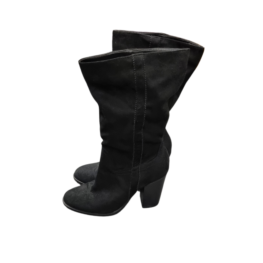 Primark black suede heeled loose boots
