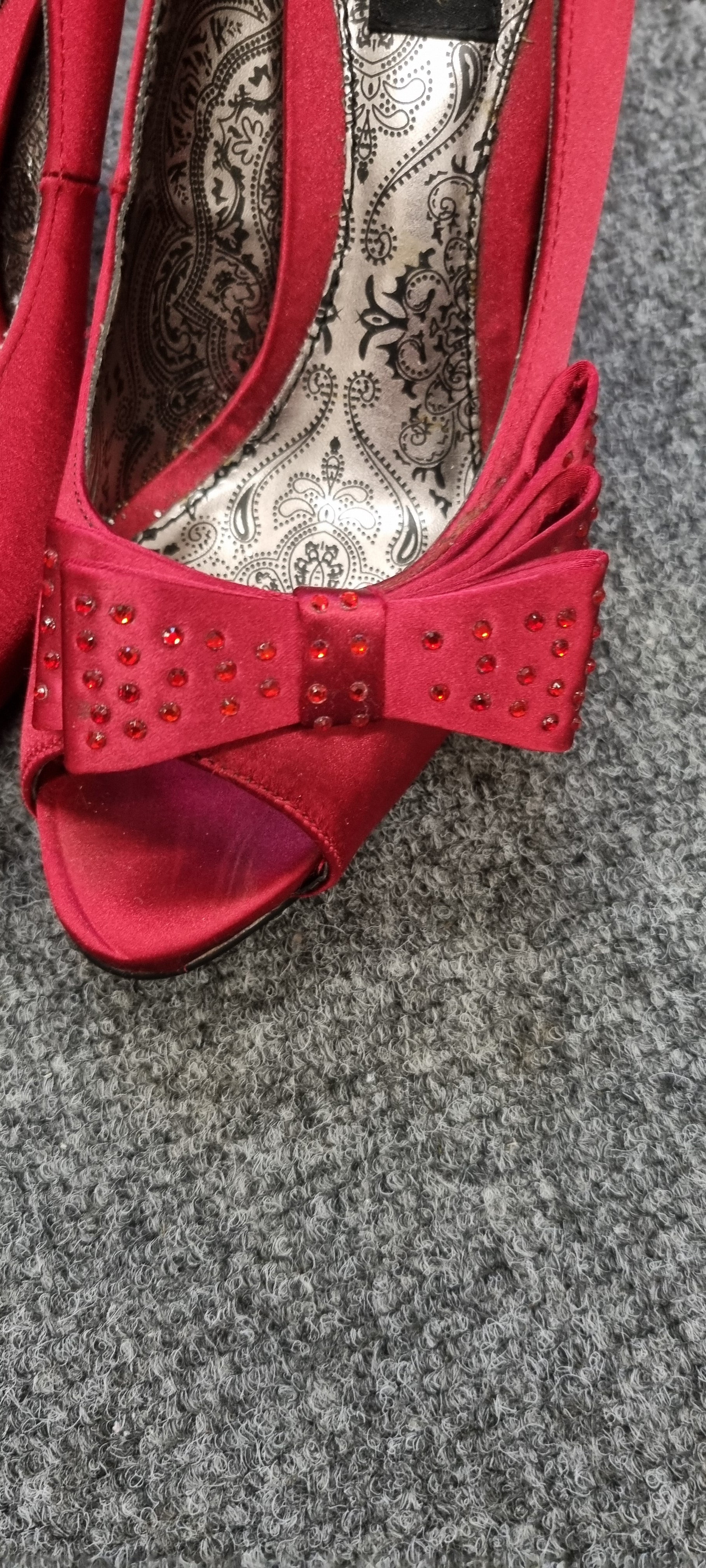 Next red diamanté bow detail peep toe heels