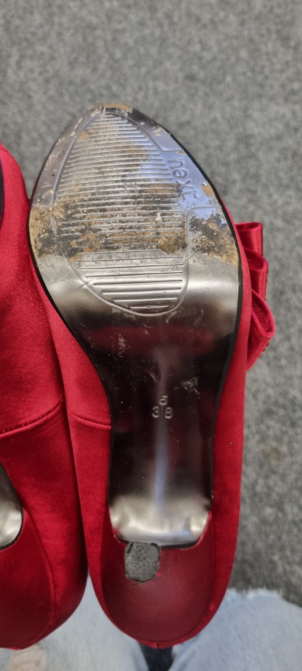 Next red diamanté bow detail peep toe heels