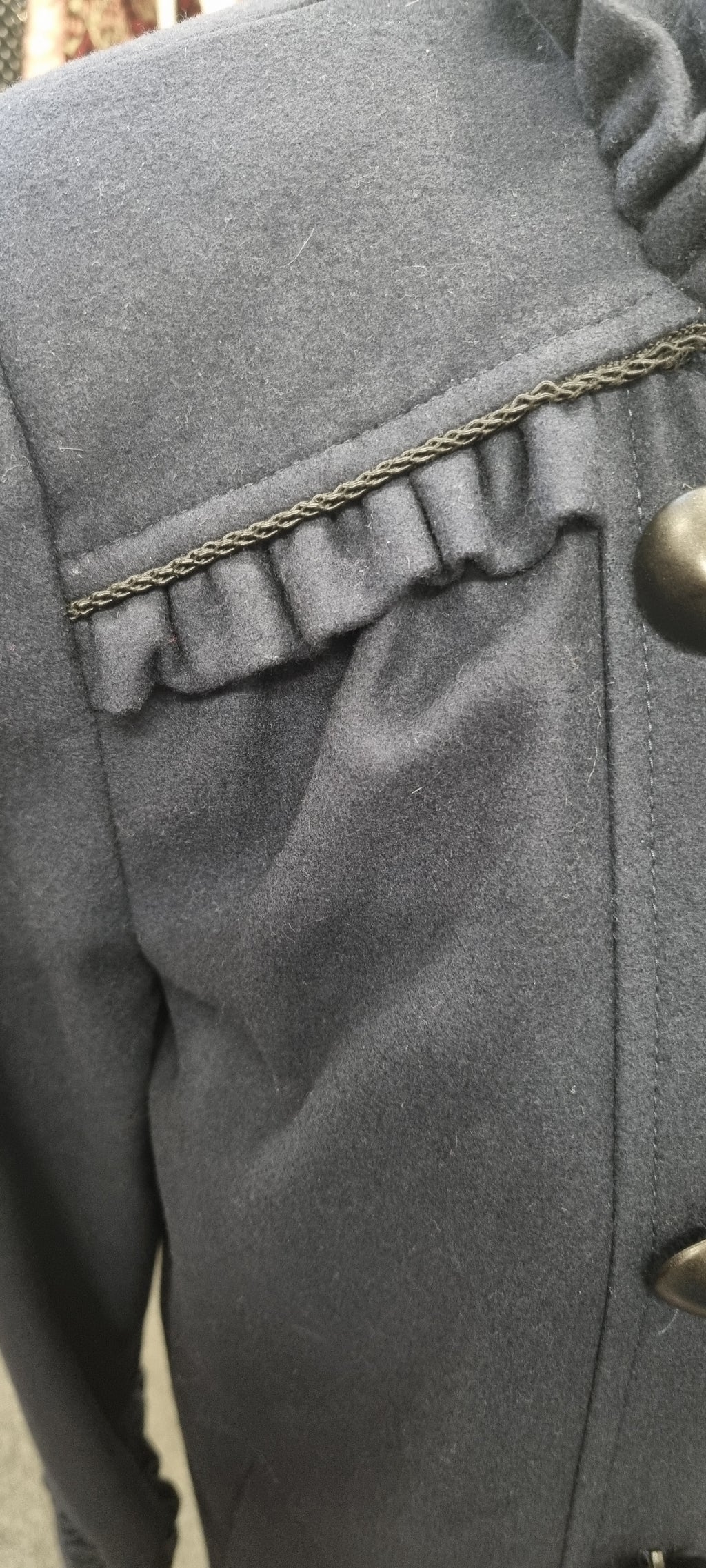 French Connection frill detail round neck button wool coat