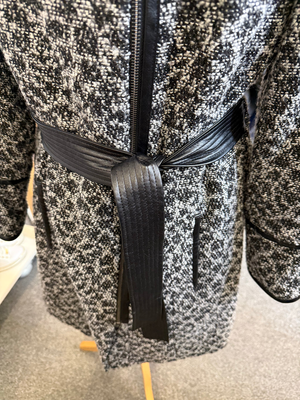 Per Una jacquard faux leather detail belted coat