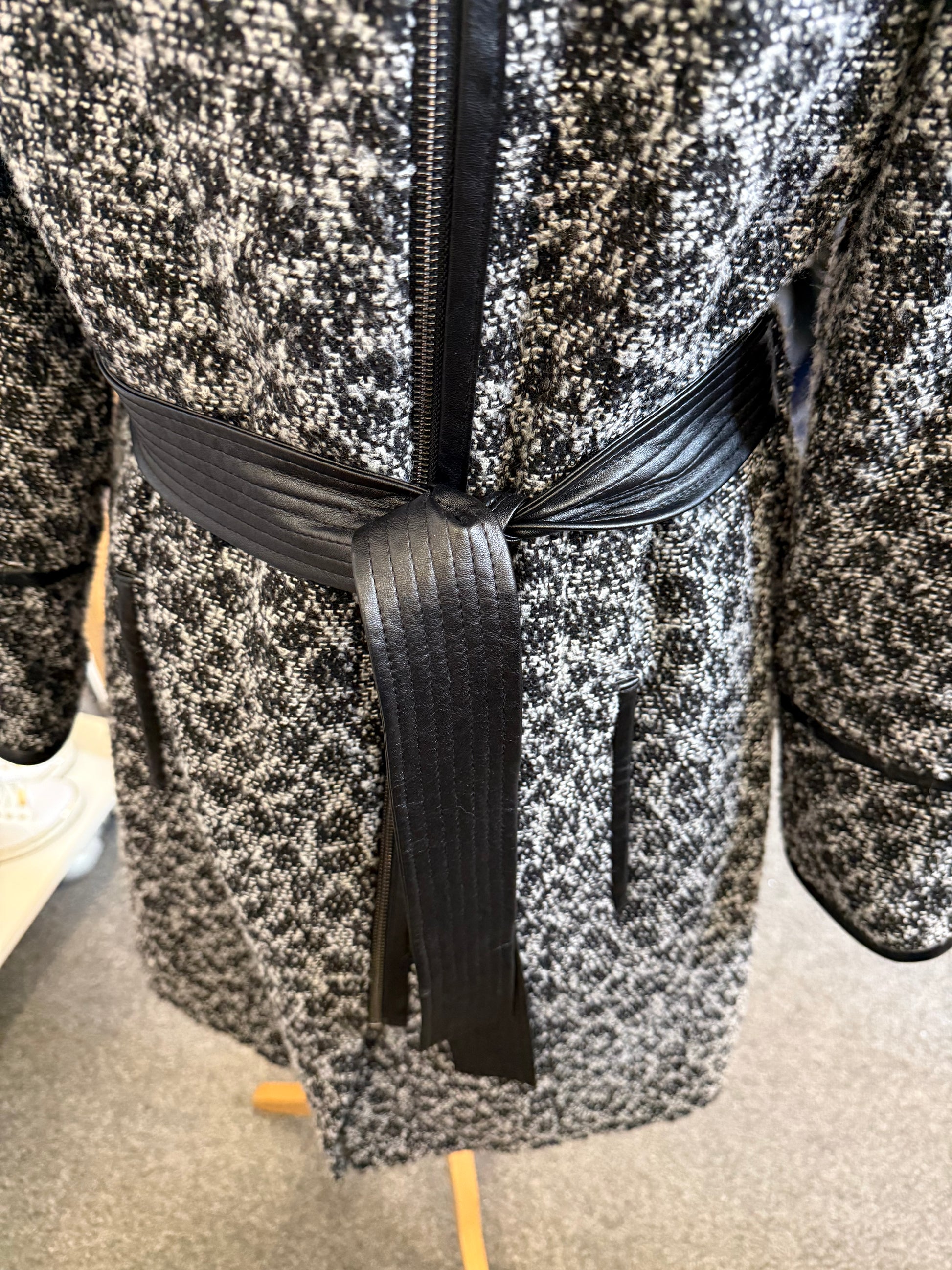Per Una jacquard faux leather detail belted coat