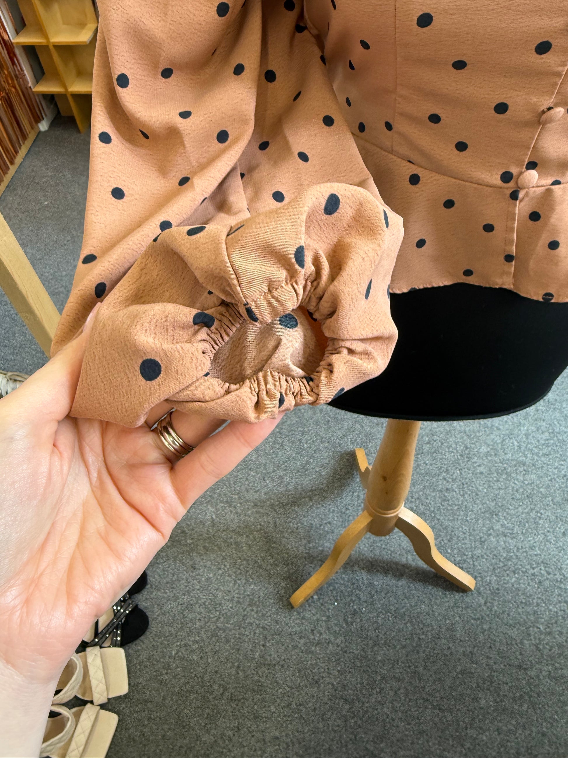 Primark polka dot button long sleeved peplum blouse