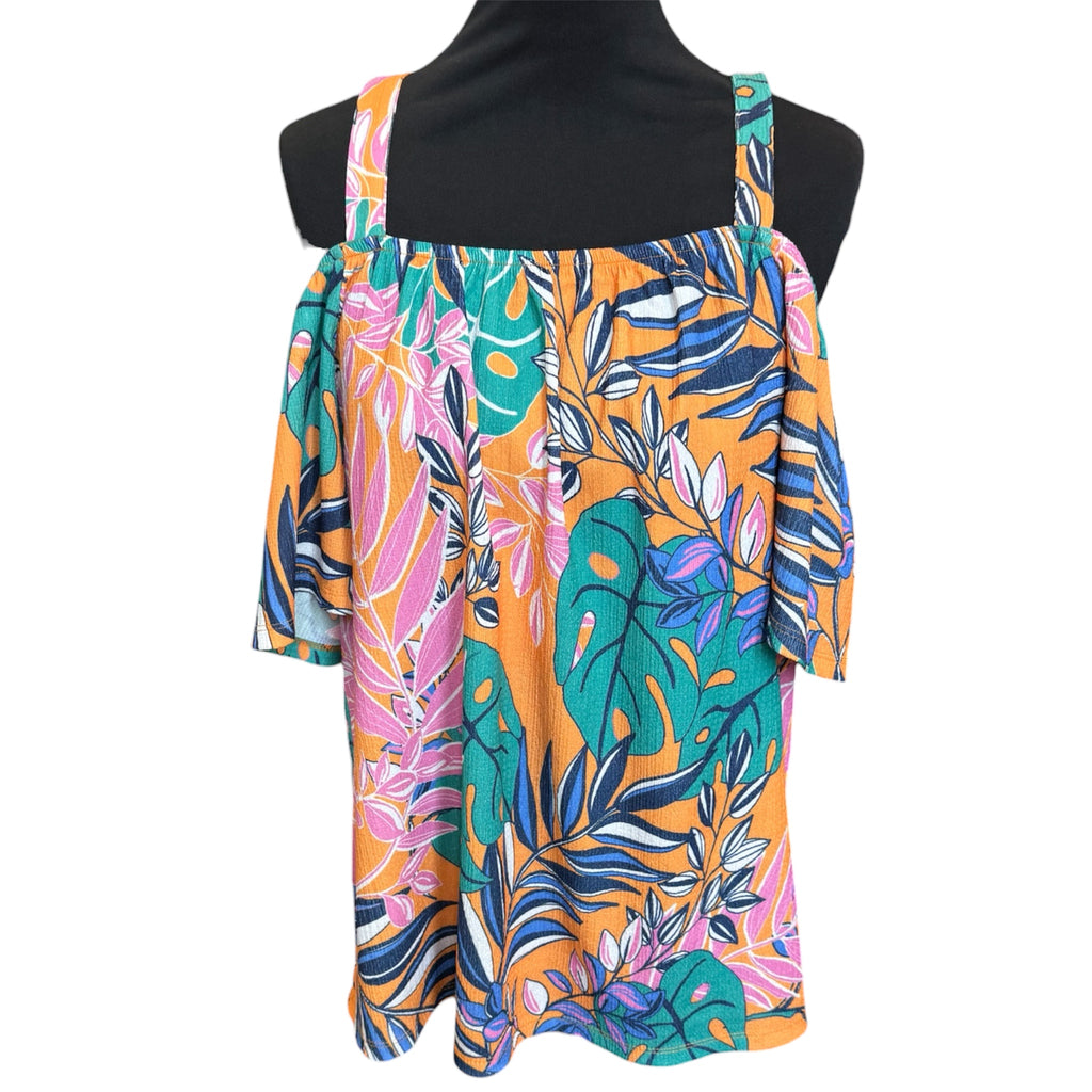 Papaya leaf print cold shoulder top