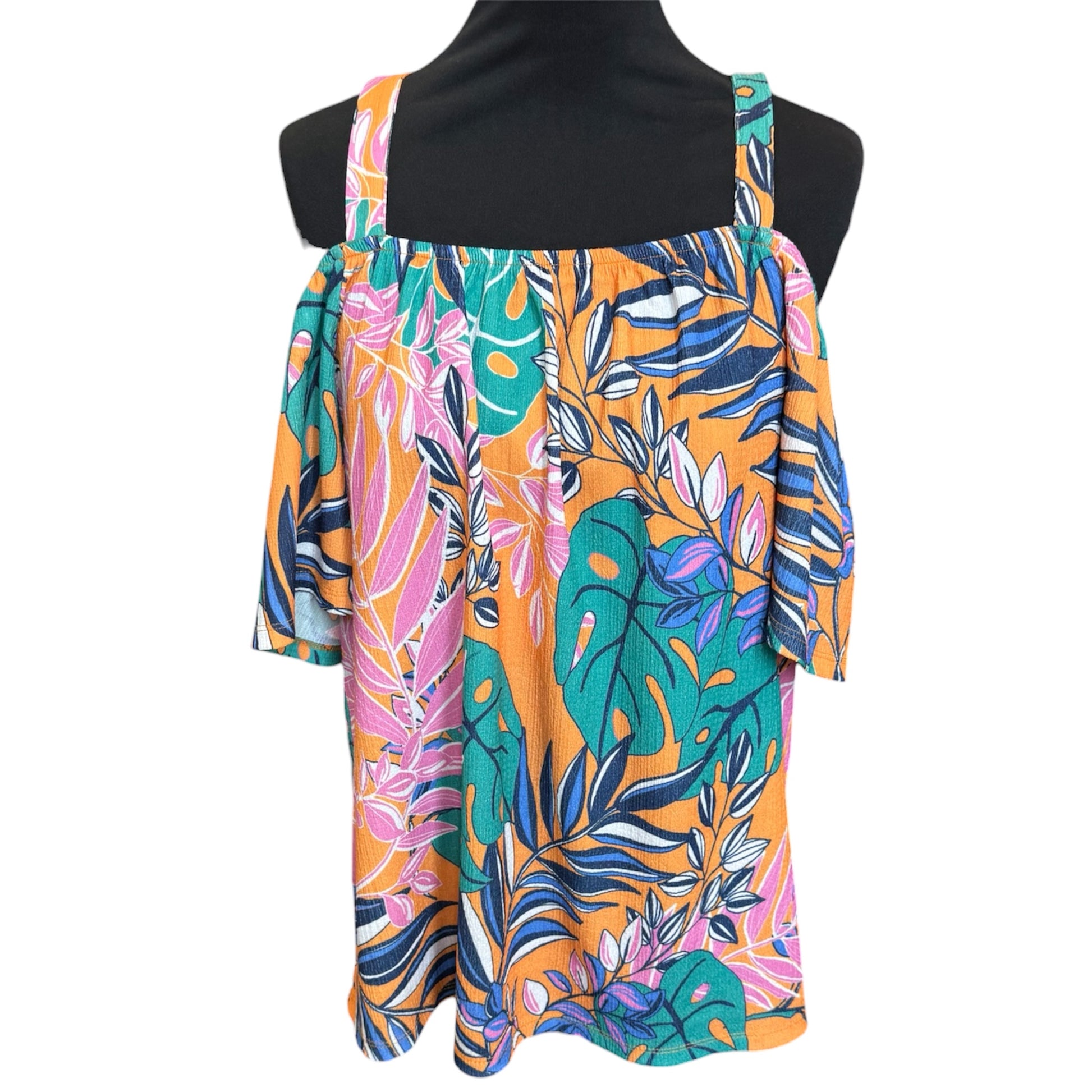 Papaya leaf print cold shoulder top