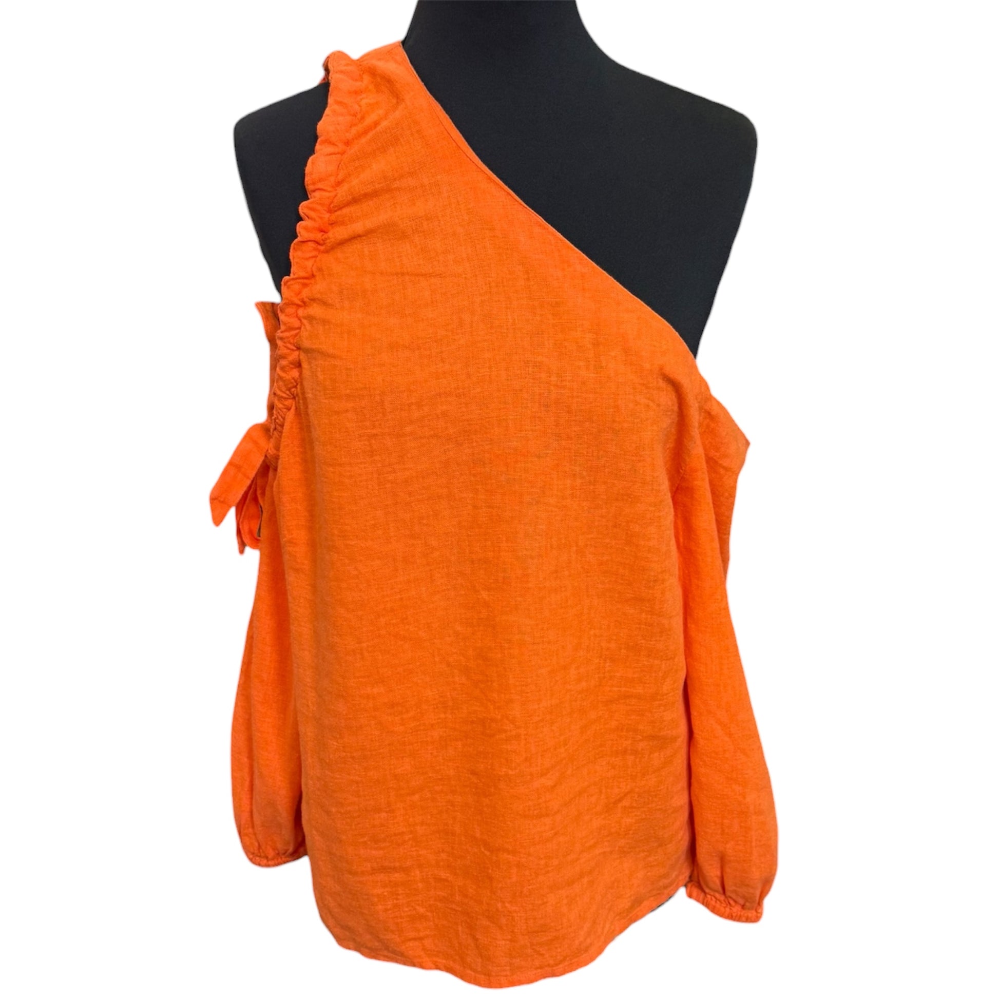 Very orange cold shoulder linen style top