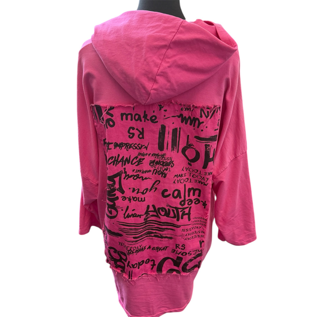 Pink print back oversize hoodie