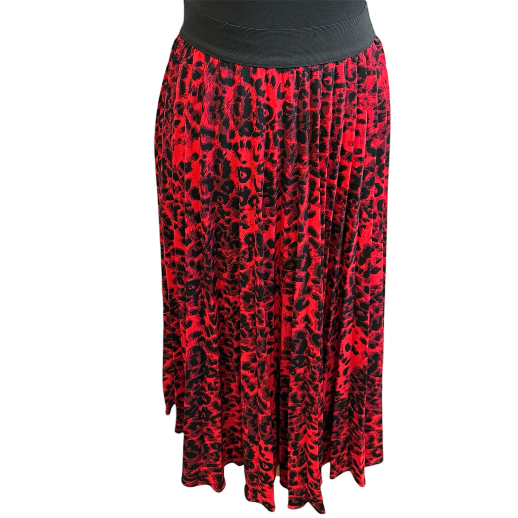 M&S red animal print pleated midi skirt