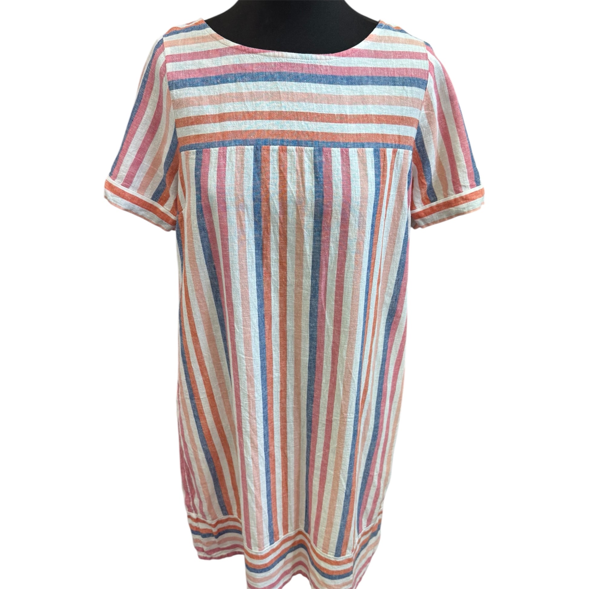 Roman stripe button back dress