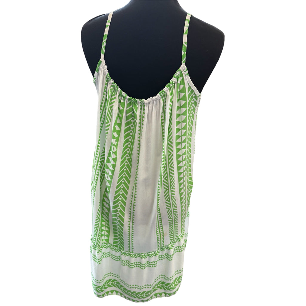 Green and white pattern summer dress