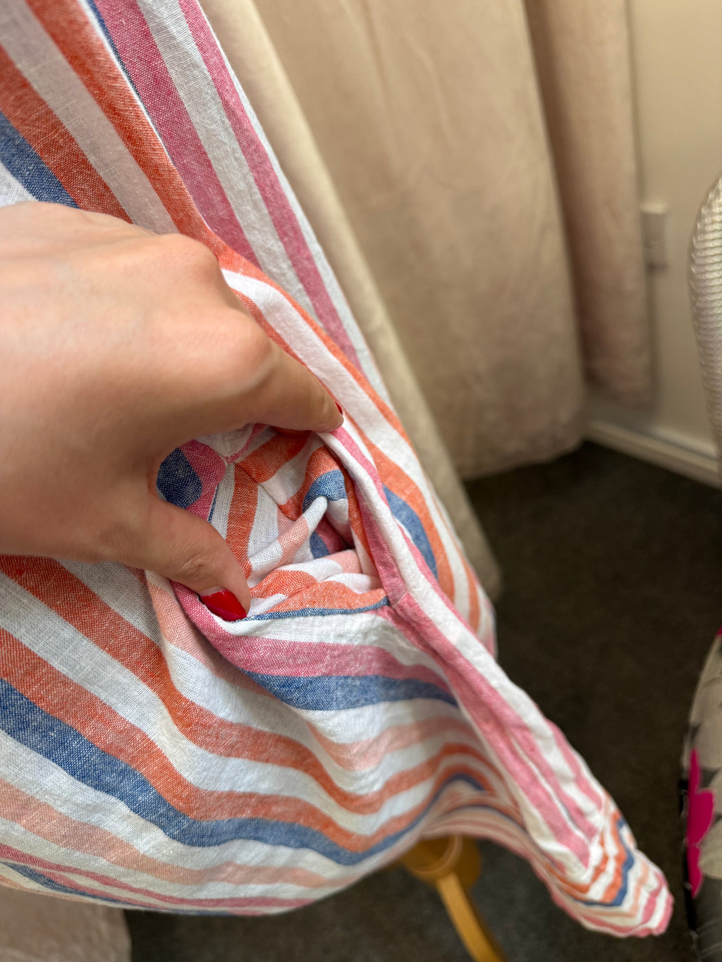 Roman stripe button back dress