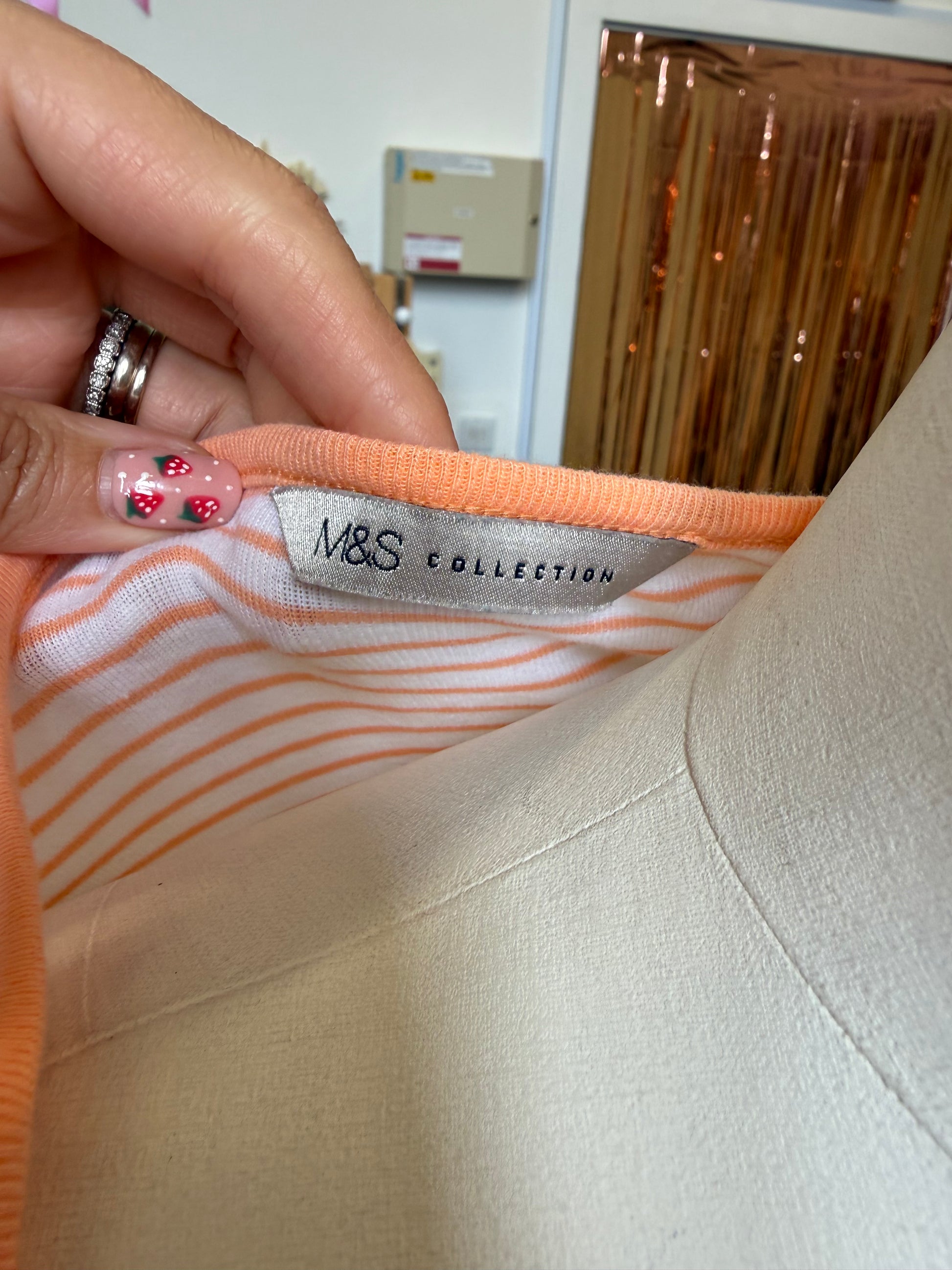M&S peach and white cotton vest top