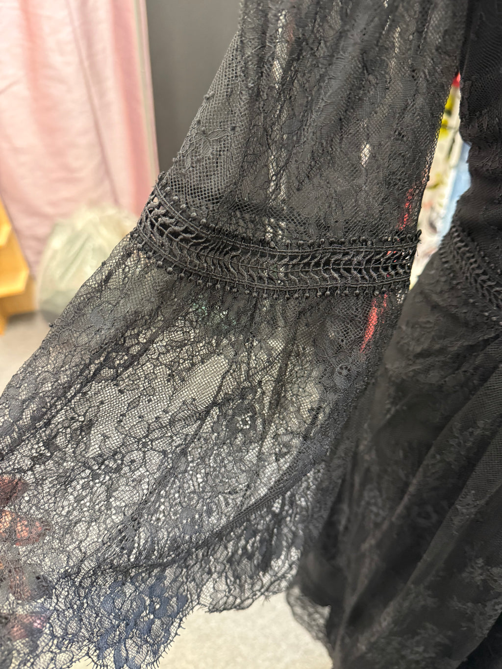 Monsoon black lace tiered long sleeve dress