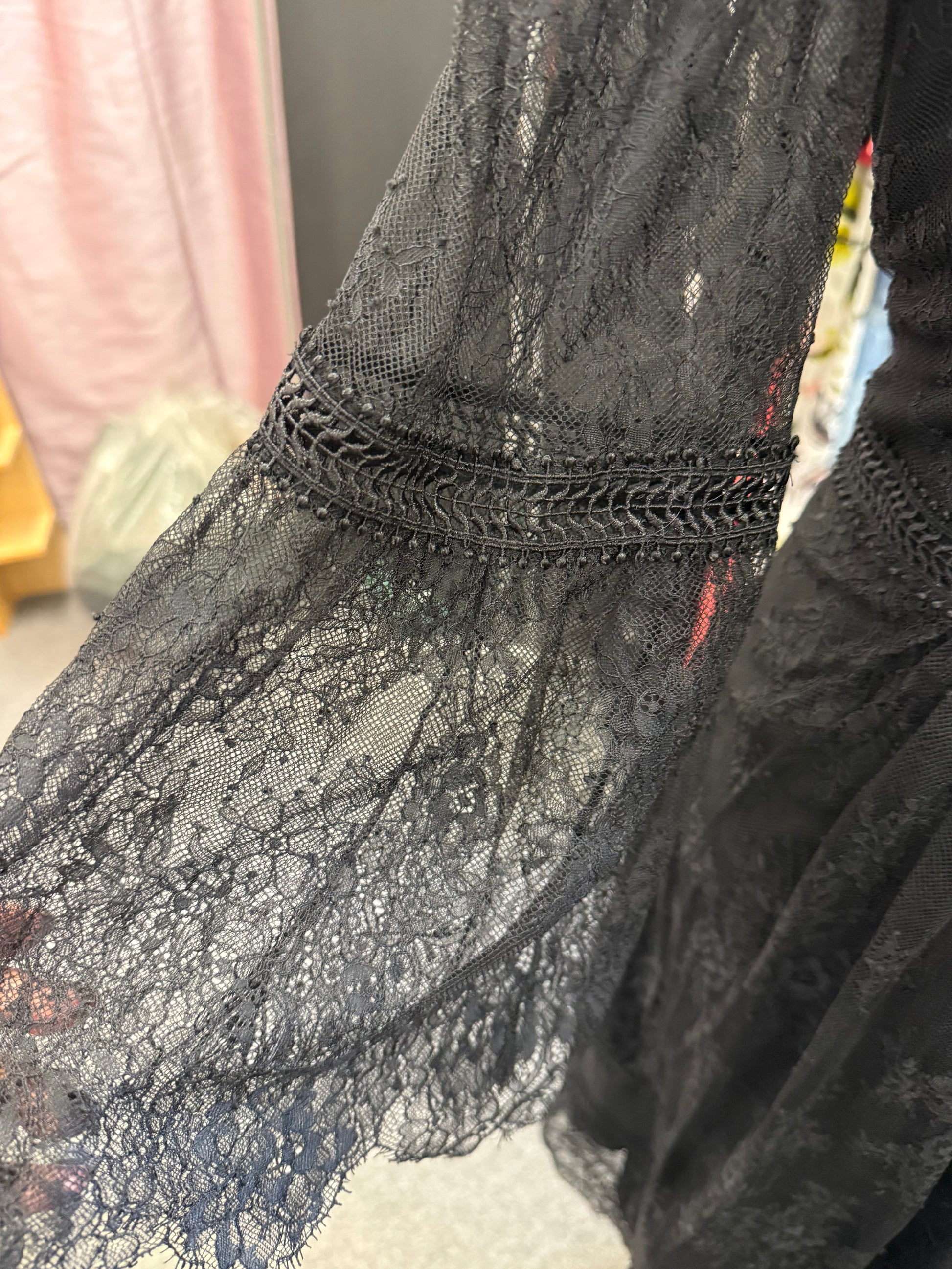 Monsoon black lace tiered long sleeve dress