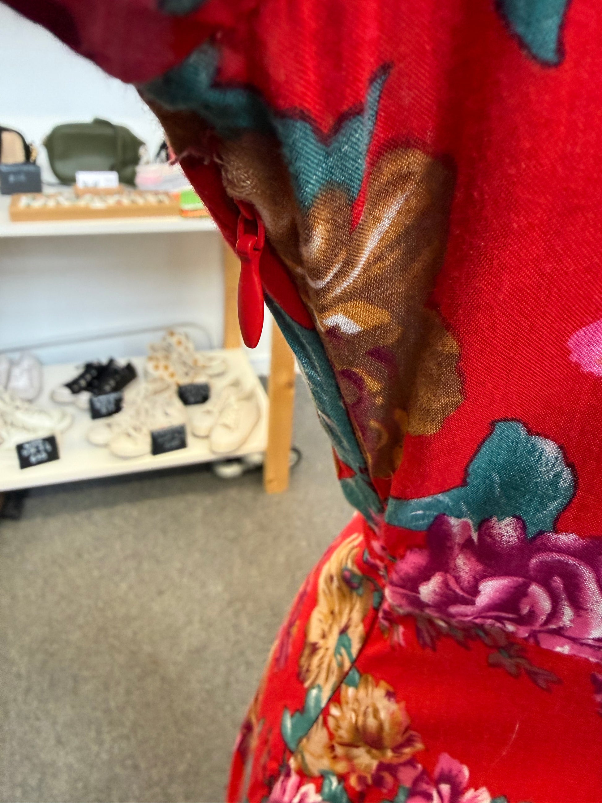 Vintage Madam Rage red floral long sleeve dress