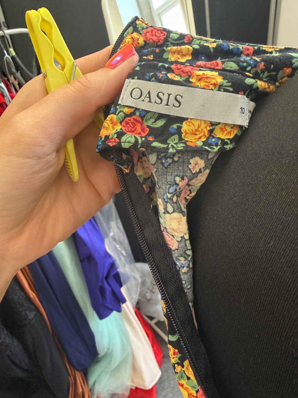 Oasis red and yellow floral high neck long sleeve mini dress