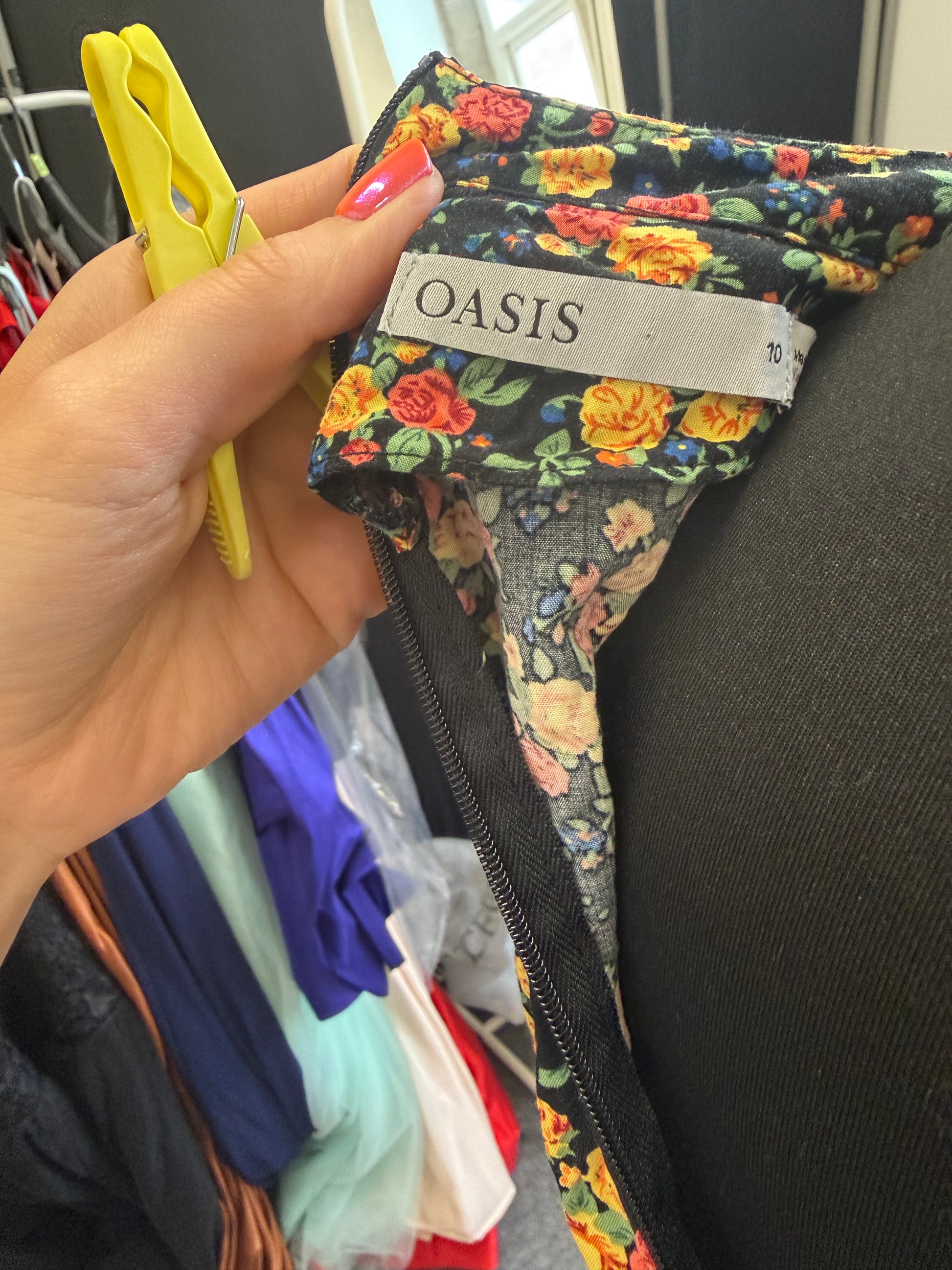 Oasis red and yellow floral high neck long sleeve mini dress