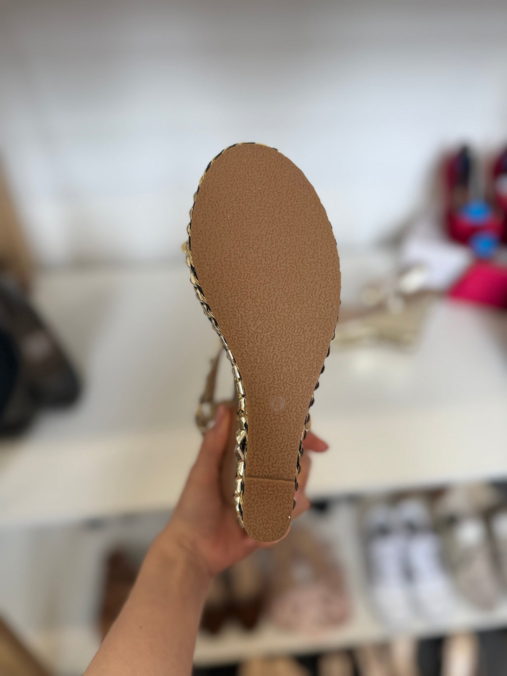 Zoe gold ankle strap wedges